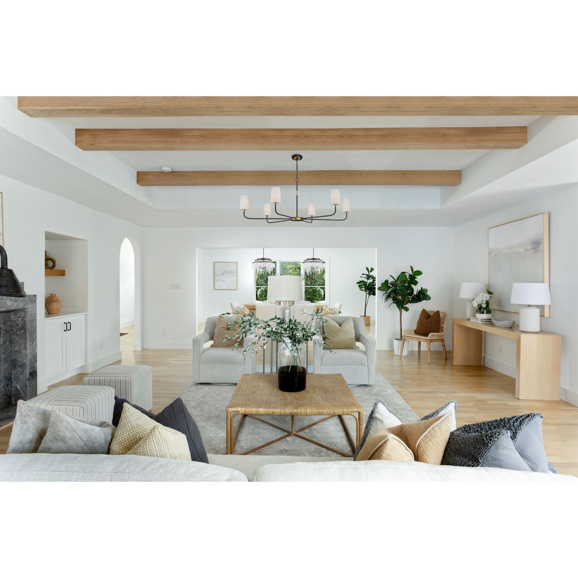 Niles 6 Light Black Forged + Modern Gold Chandelier Glass Shade 54"W x 22.25"H x 54"D