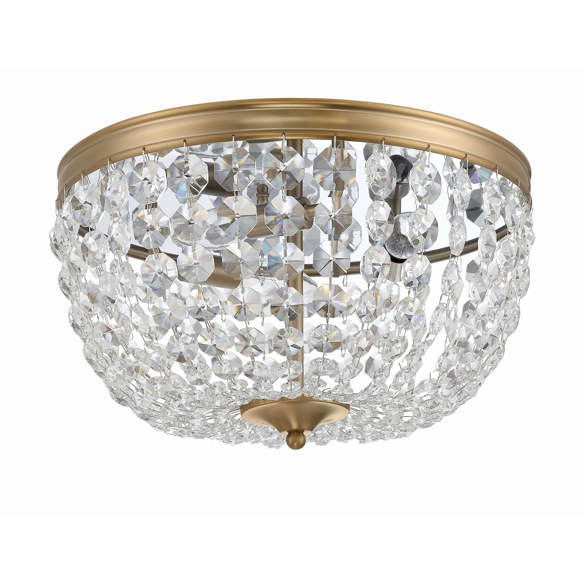 Nola 3 Light Vibrant Gold Flush Mount Hand Cut Crystal 14.25"W x 8.5"H x 14.25"D