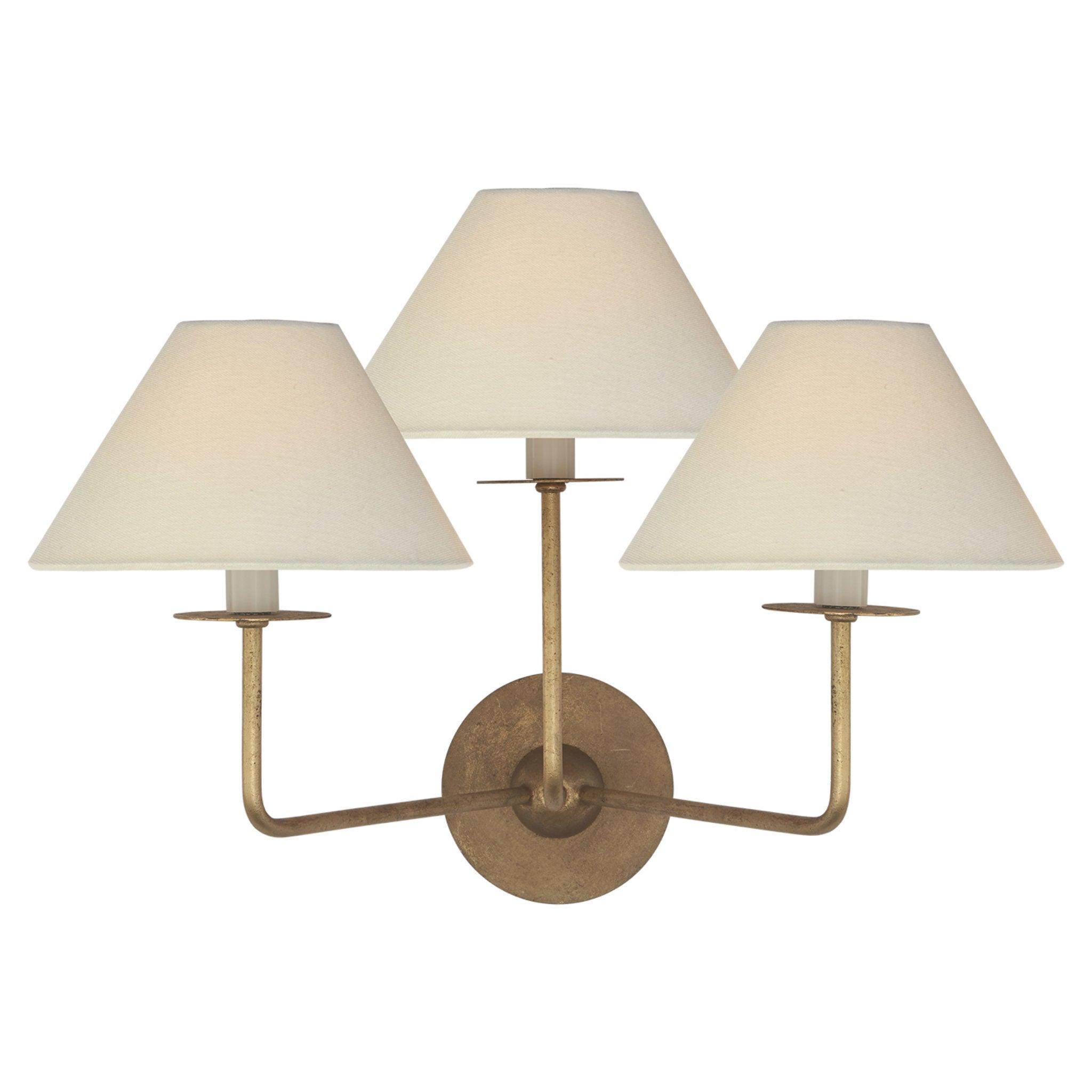 Niermann Weeks Kelley Medium Triple Sconce in Gilded Iron with Linen Shades Wall Light W19" x H14.25"