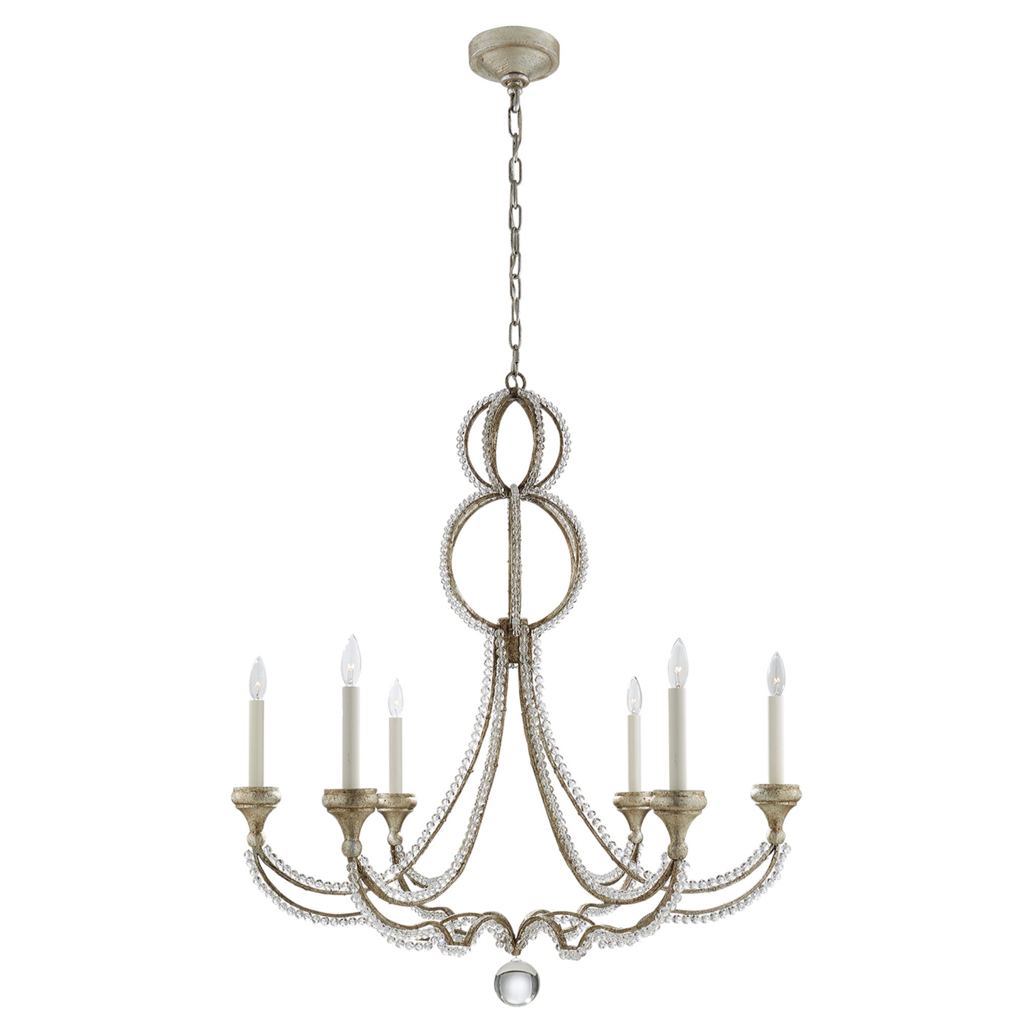 Niermann Weeks Milan Large Chandelier in Venetian Silver with Crystal Ceiling Light W38"