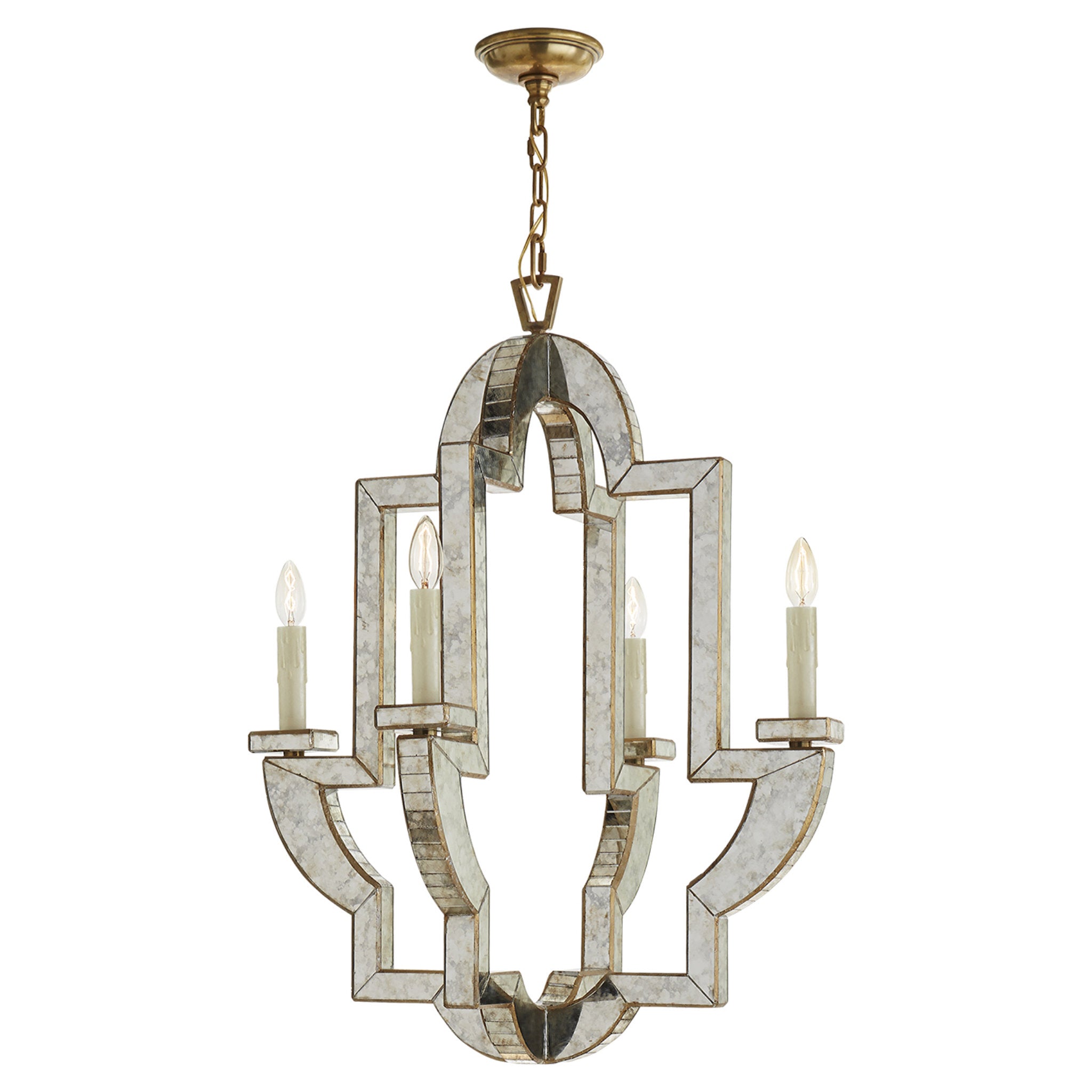 Niermann Weeks Lido Medium Chandelier in Antique Mirror and Hand-Rubbed Antique Brass Ceiling Light W25.5" x H33"