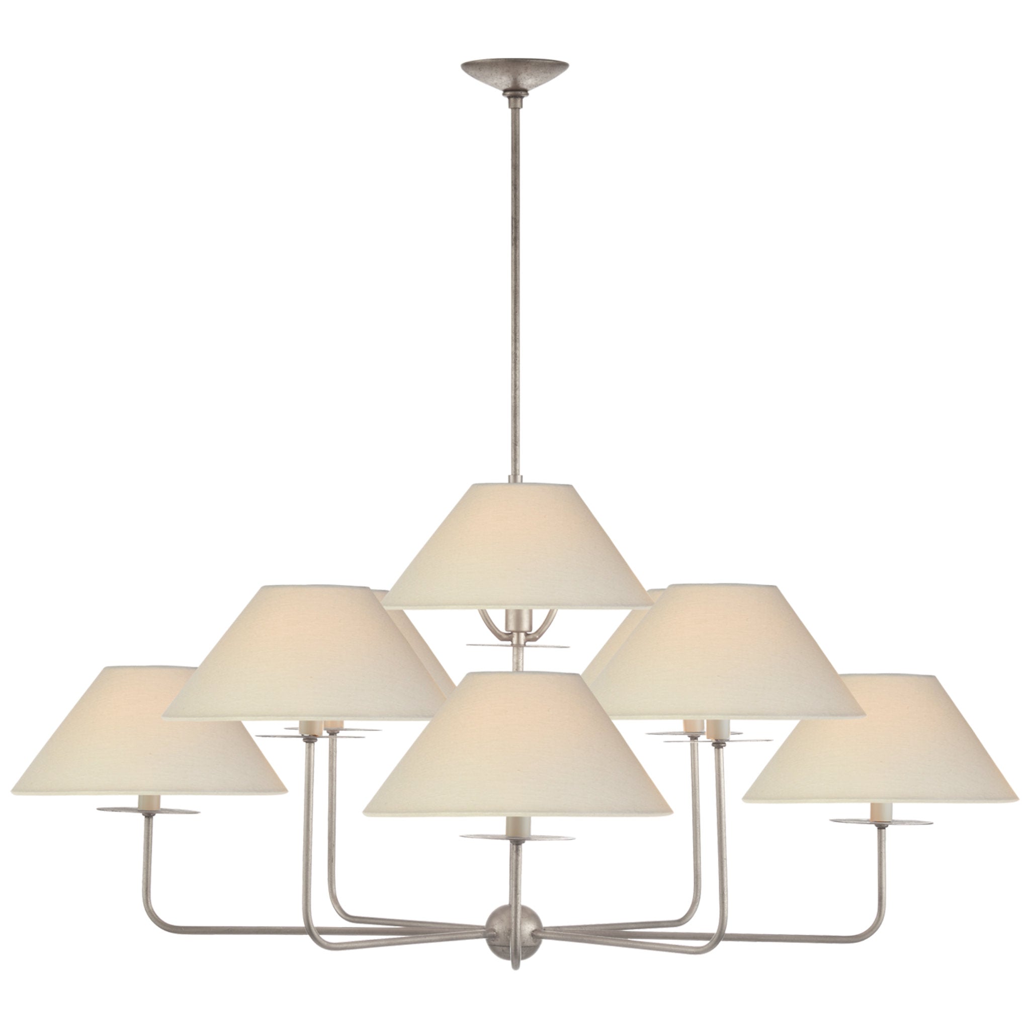 Niermann Weeks Kelley Large Chandelier in Burnished Silver Leaf with Linen Shades Ceiling Light W43.75"