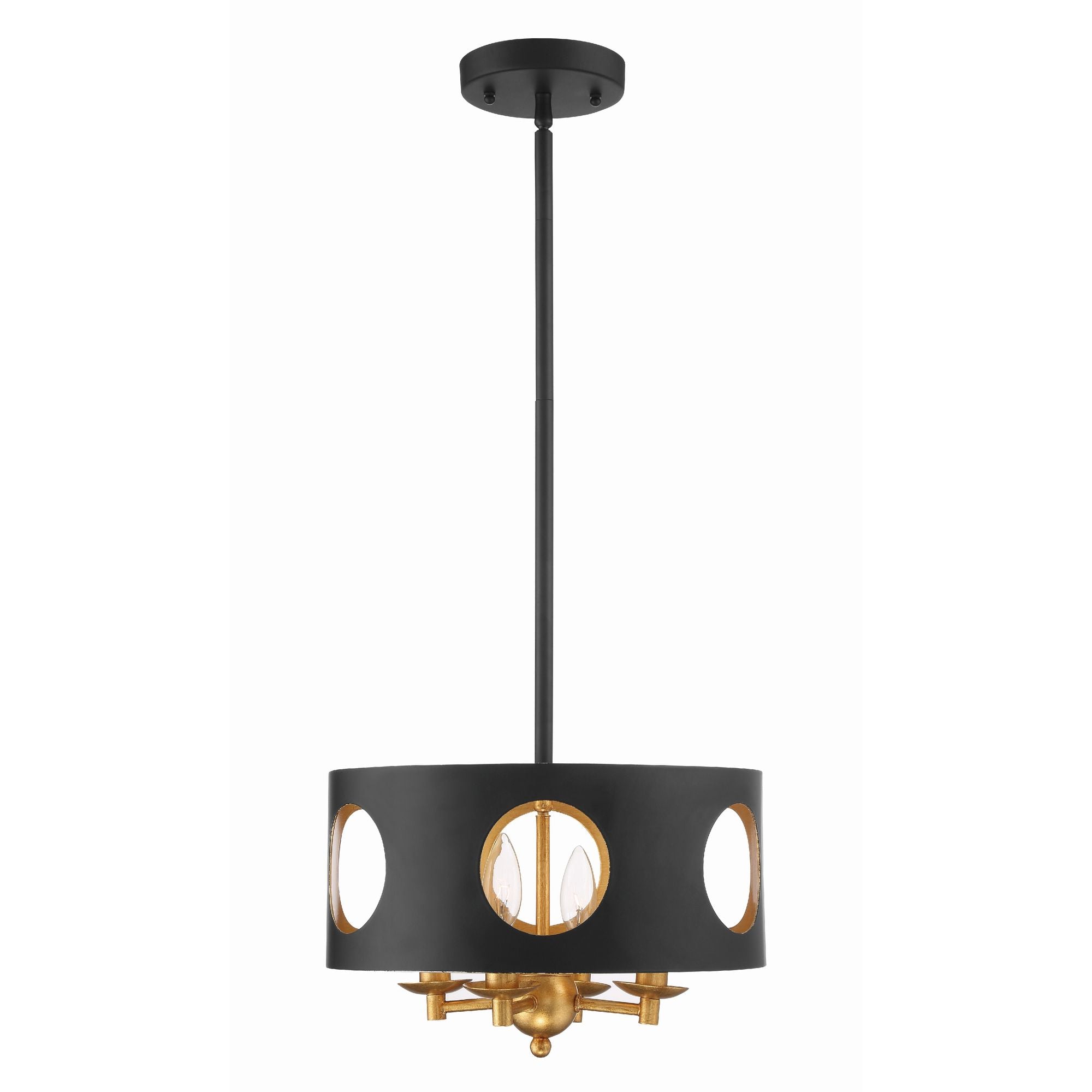 Odelle 4 Light Black + Antique Gold Chandelier 14"W x 14"H x 14"D