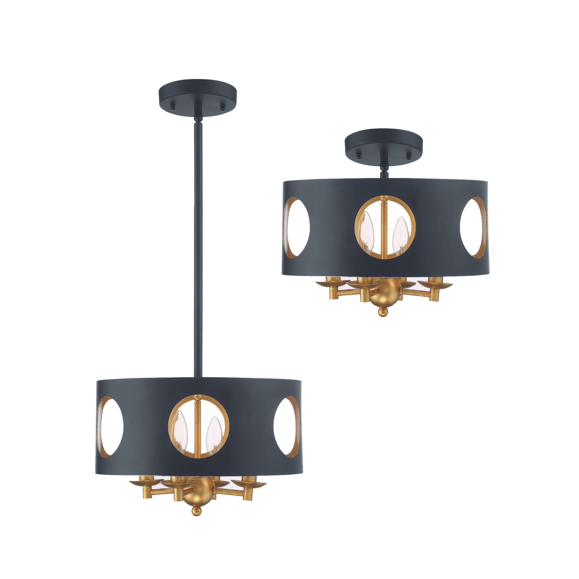 Odelle 4 Light Black + Antique Gold Chandelier 14"W x 14"H x 14"D