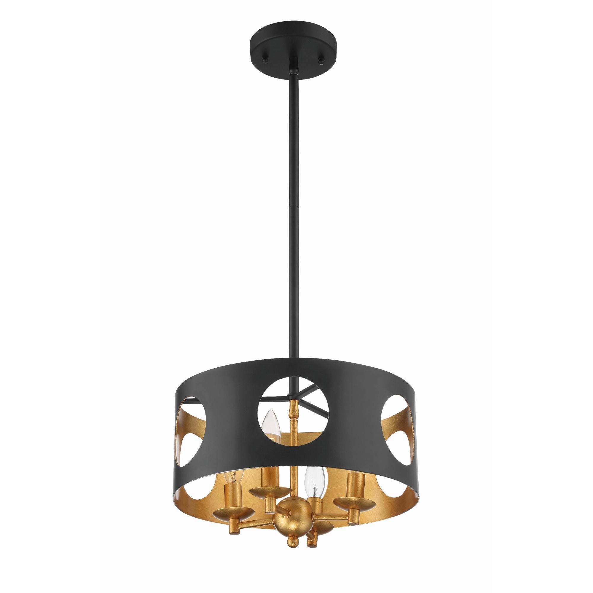 Odelle 4 Light Black + Antique Gold Chandelier 14"W x 14"H x 14"D