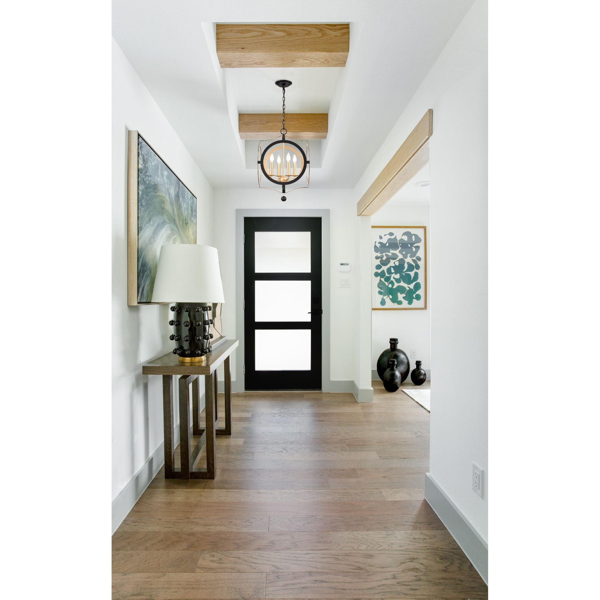 Odelle 4 Light Black + Antique Gold Lantern Chandelier 20"W x 20"H x 20"D