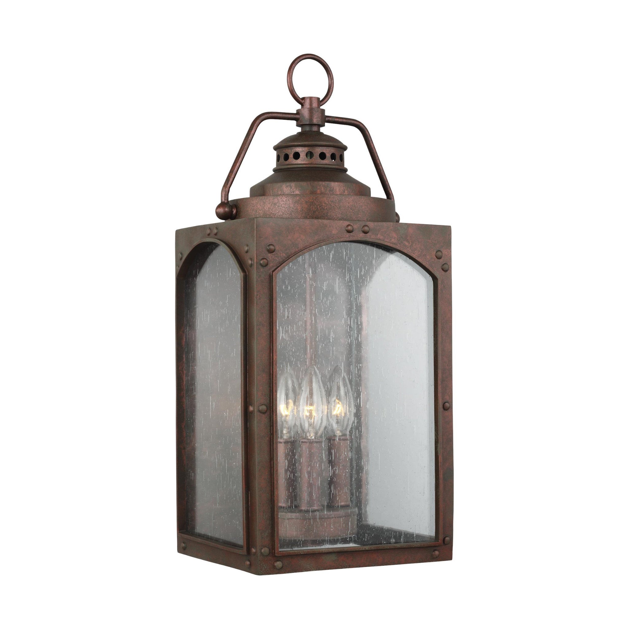 Randhurst Large Lantern Period Inspired Outdoor Fixture 8.875" Width 20.125" Height StoneStrong Rectangular Clear Seeded Shade in Copper Oxide