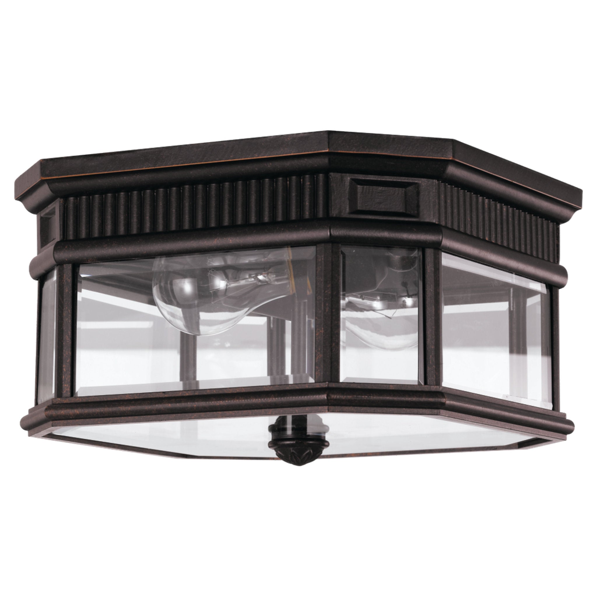 Cotswold Lane Flush Mount Traditional Outdoor Fixture 11.5" Width 6.625" Height Aluminum Rectangular Clear Beveled Shade in Grecian Bronze