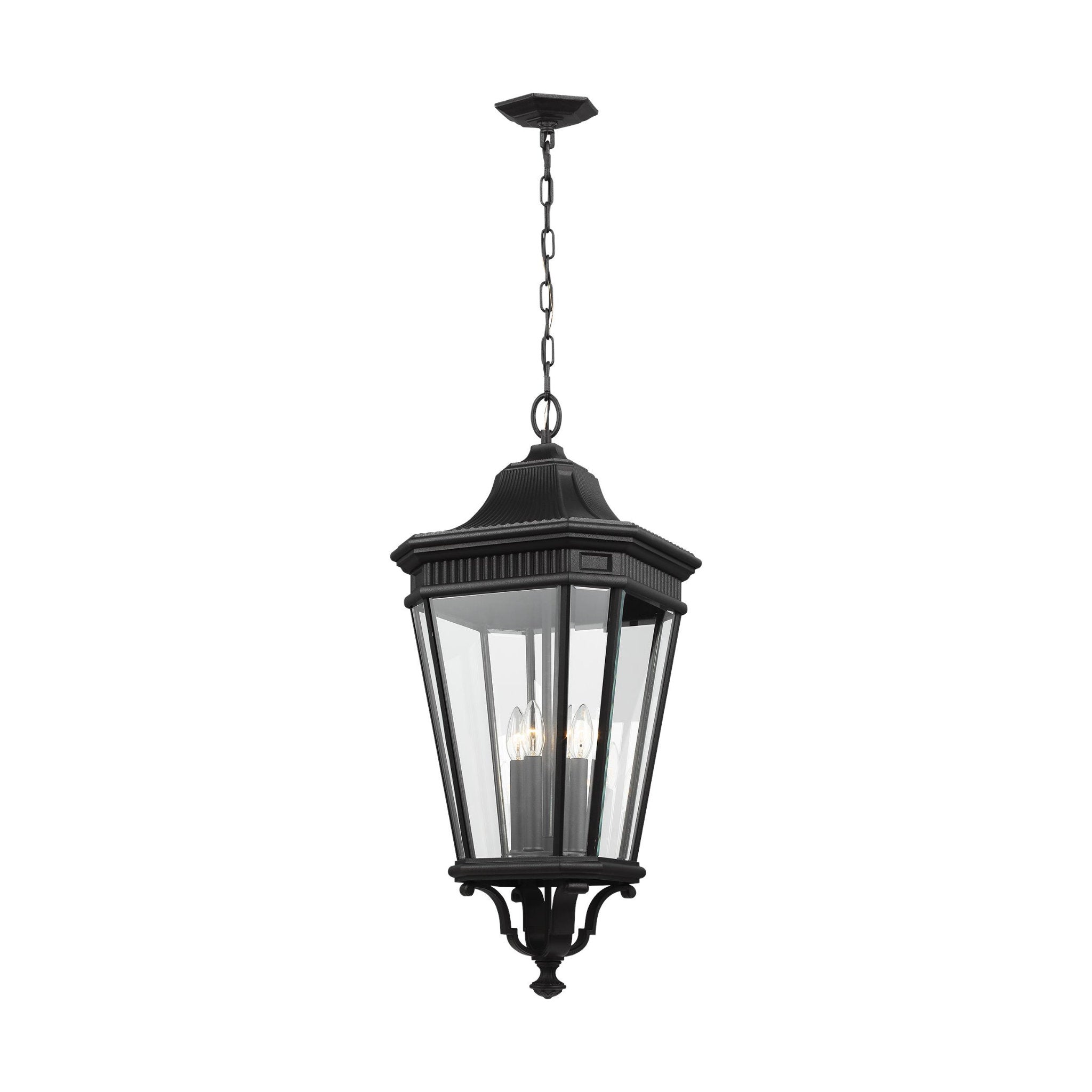 Cotswold Lane Large Pendant Traditional Outdoor Fixture 13.625" Width 31" Height Aluminum Irregular Clear Beveled Shade in Black