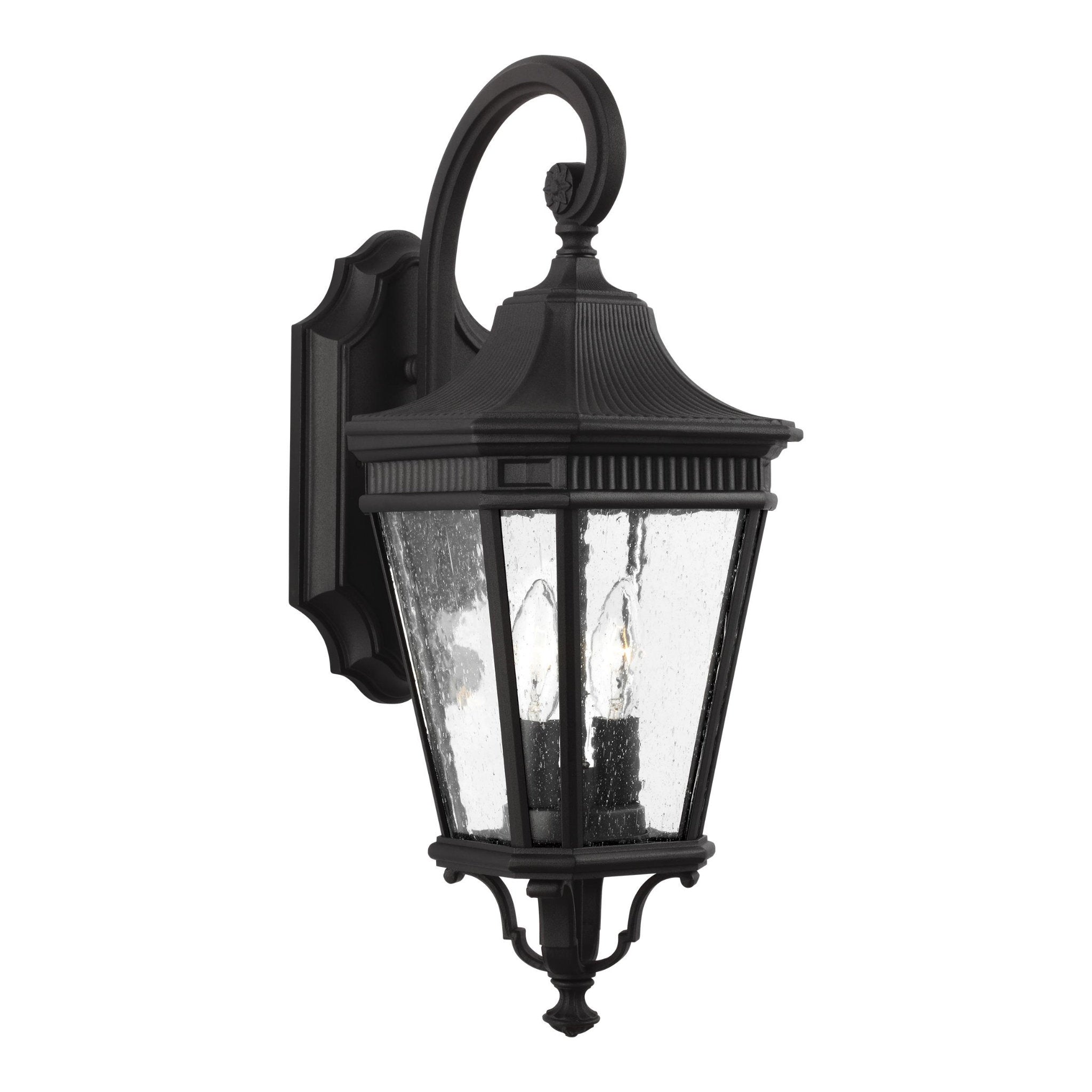 Cotswold Lane Small Lantern Traditional Outdoor Fixture 9" Width 20.5" Height Aluminum Irregular Clear Seeded Shade in Black