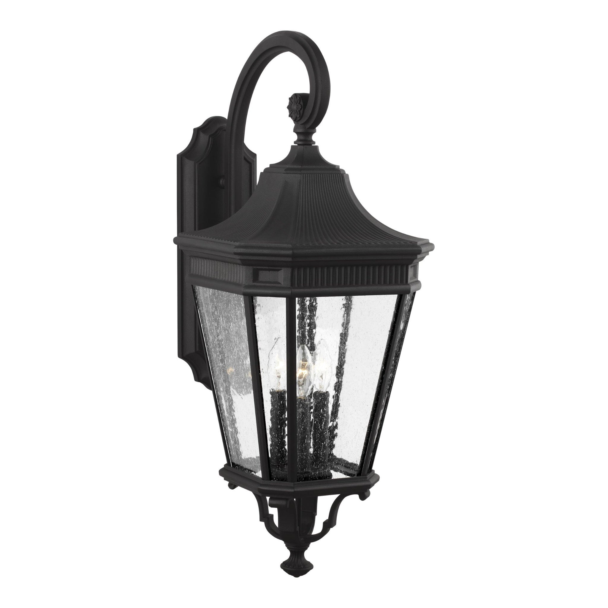 Cotswold Lane Large Lantern Traditional Outdoor Fixture 12" Width 30" Height Aluminum Irregular Clear Seeded Shade in Black