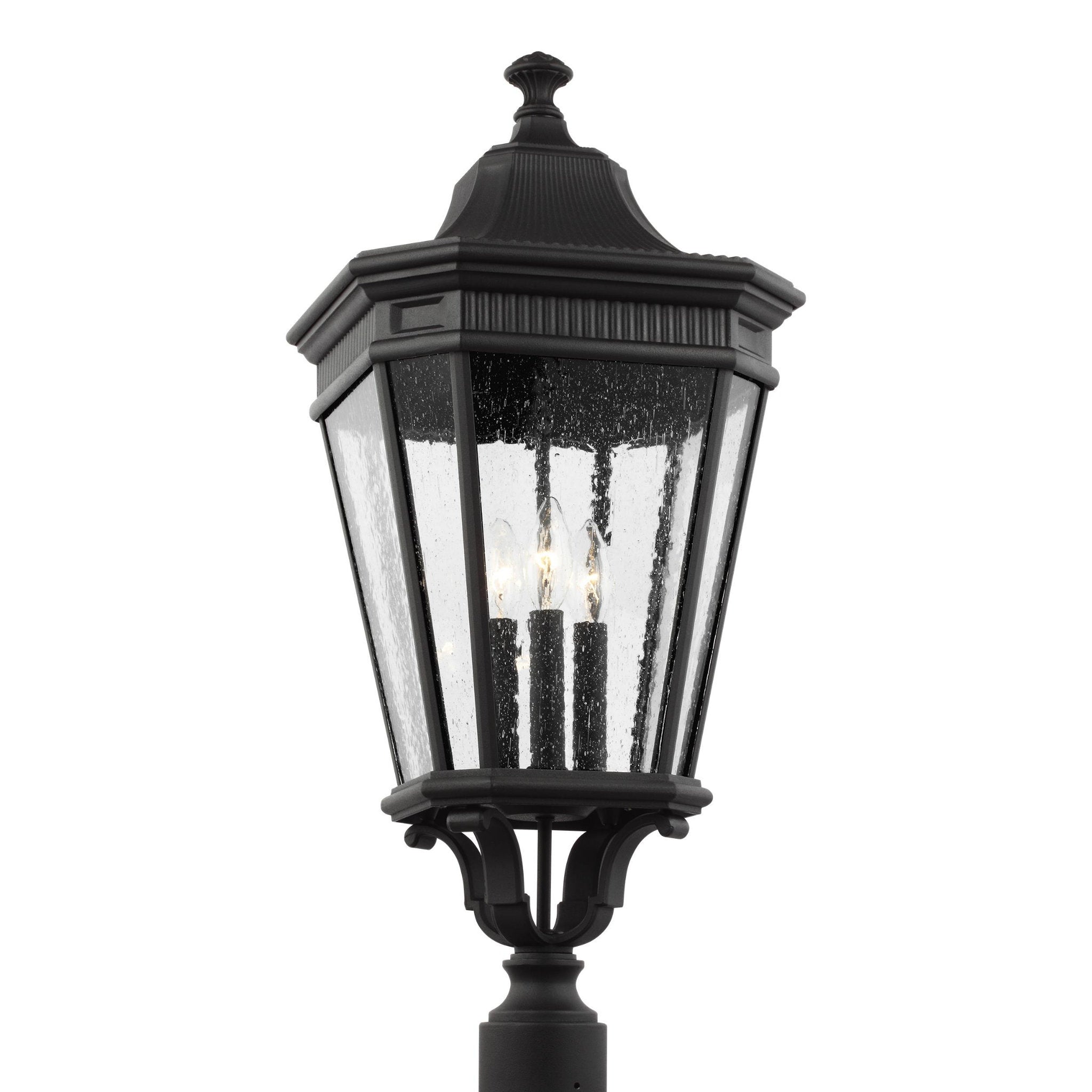 Cotswold Lane Large Post Lantern Traditional Outdoor Fixture 12" Width 27.5" Height Aluminum Irregular Clear Seeded Shade in Black