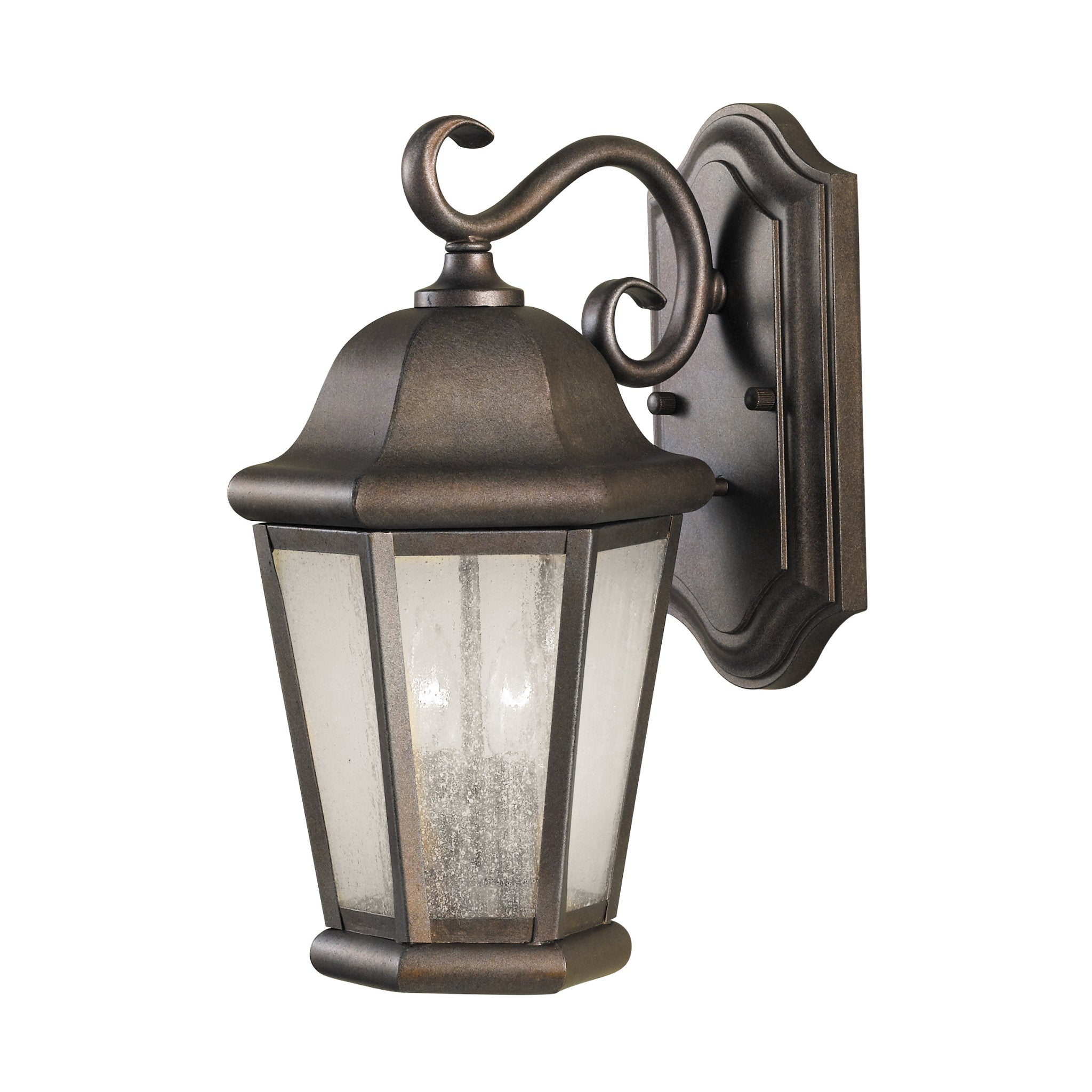 Martinsville Medium Two Light Outdoor Wall Lantern Traditional Fixture 8" Width 14.5" Height Stainless Steel Irregular Clear Seeded Shade in Corinthian Bronze