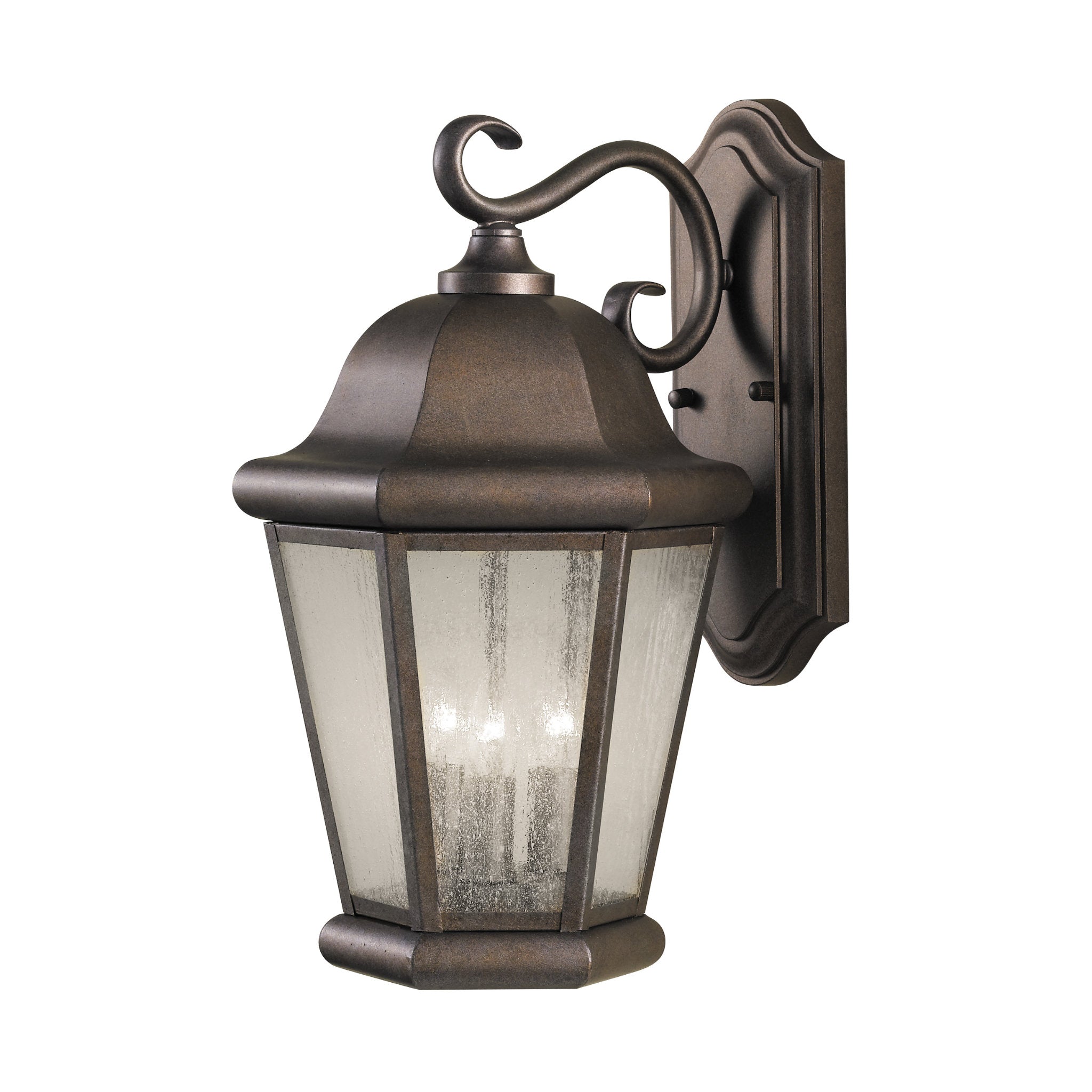 Martinsville Large Three Light Outdoor Wall Lantern Traditional Fixture 10.25" Width 17" Height Stainless Steel Irregular Clear Seeded Shade in Corinthian Bronze