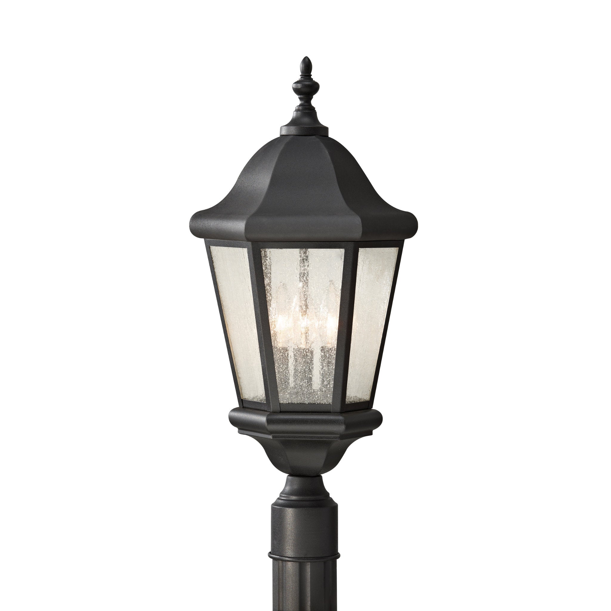 Martinsville Three Light Outdoor Post Lantern Traditional Fixture 10.25" Width 22.25" Height Stainless Steel Irregular Clear Seeded Shade in Black