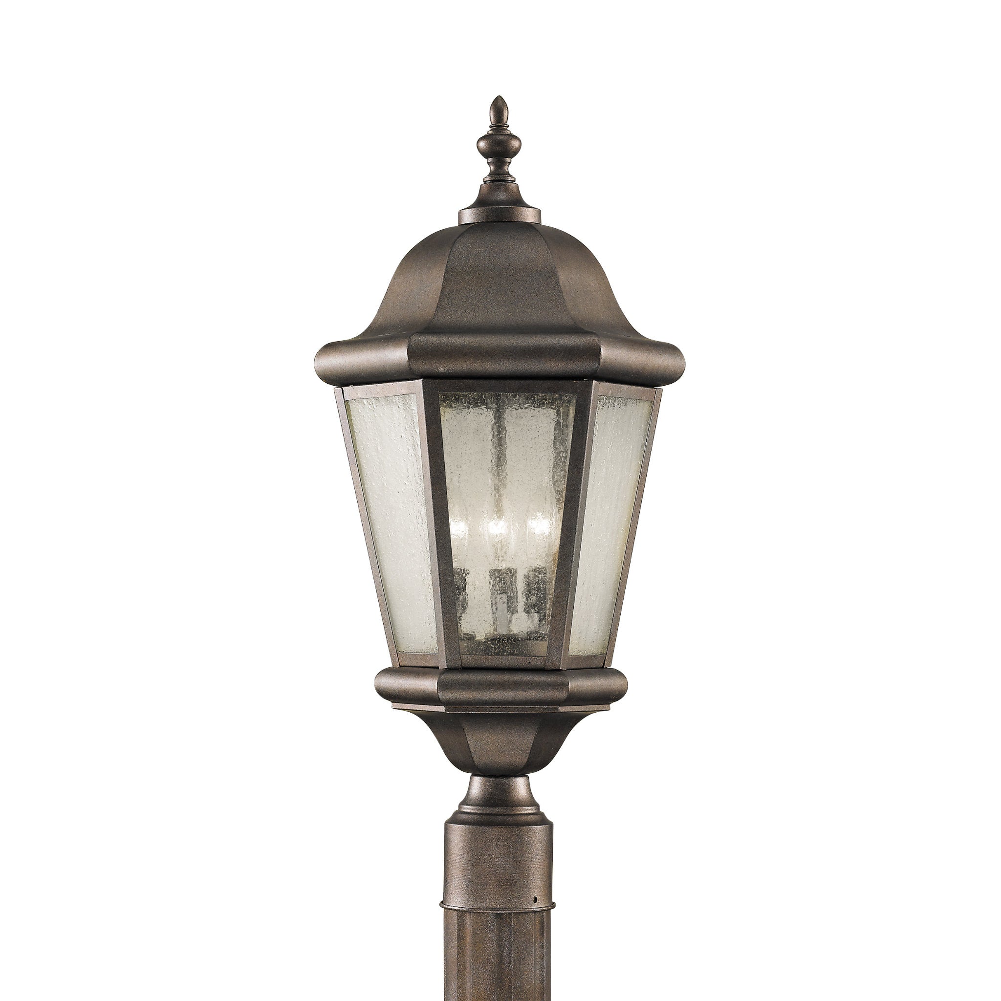 Martinsville Three Light Outdoor Post Lantern Traditional Fixture 10.25" Width 22.25" Height Stainless Steel Irregular Clear Seeded Shade in Corinthian Bronze