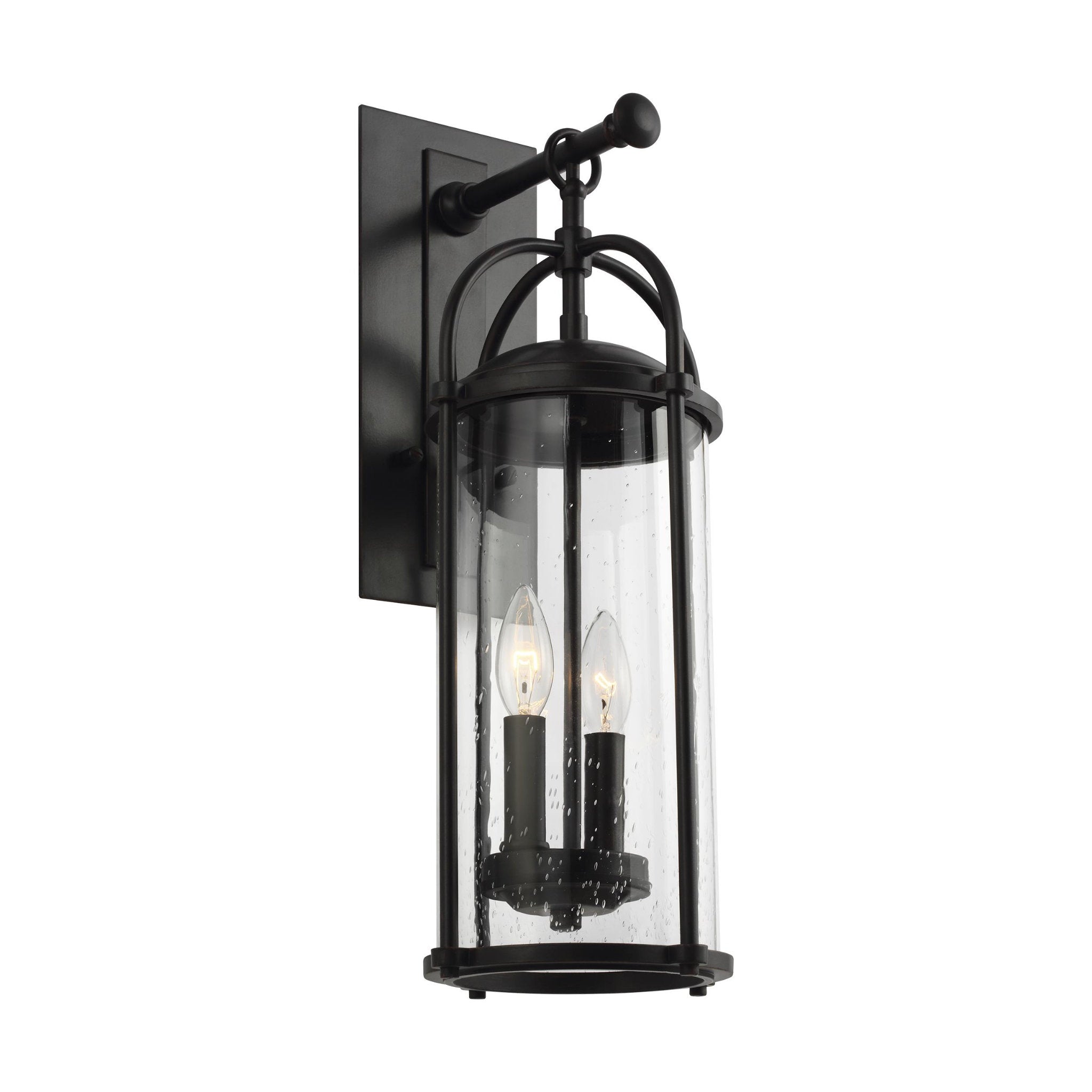 Dakota Medium Lantern Transitional Outdoor Fixture 7.625" Width 20.625" Height Aluminum Round Clear Seeded Shade in Espresso