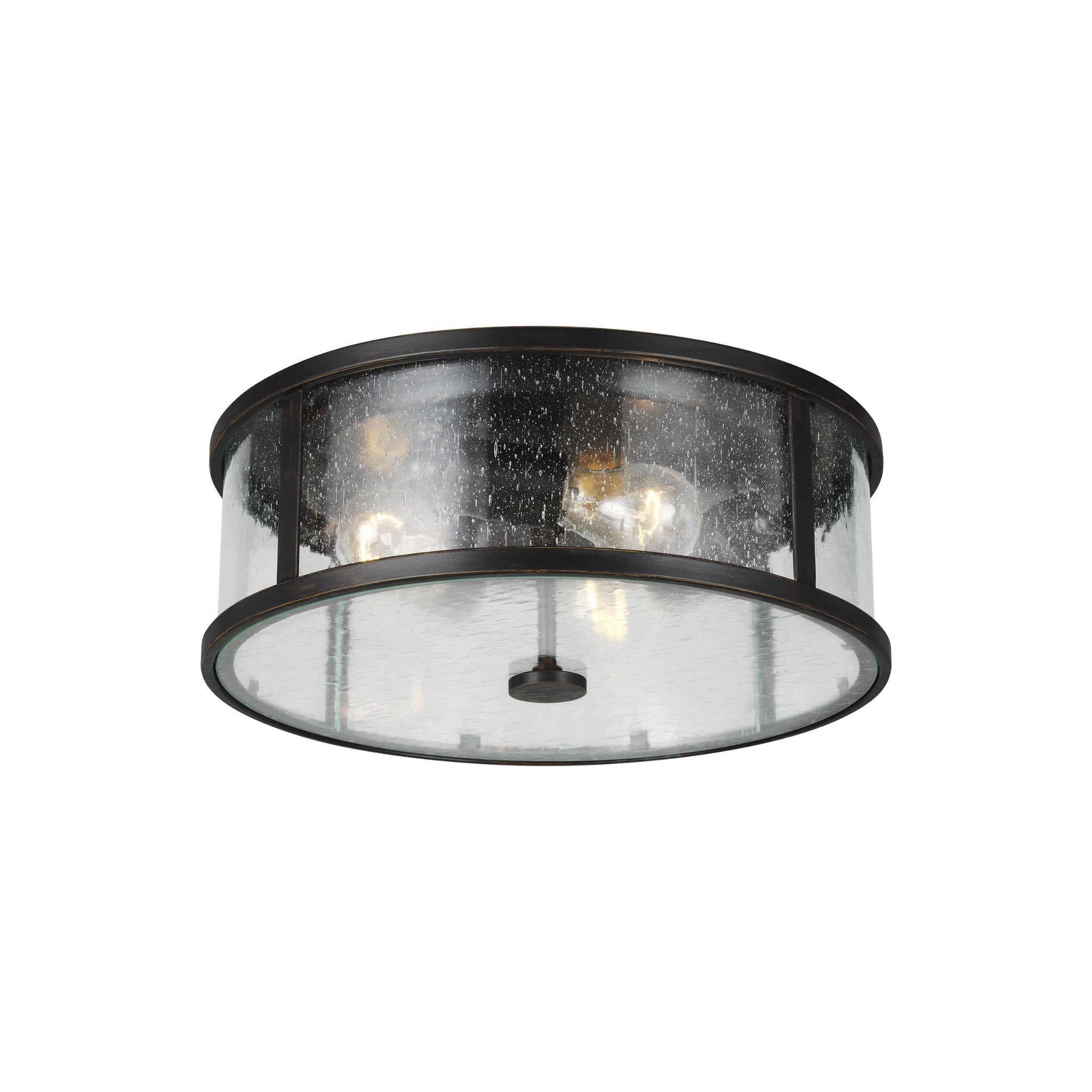 Dakota Flush Mount Transitional Ceiling Fixture 4.875" Height Steel Irregular Clear Seeded Shade in Espresso
