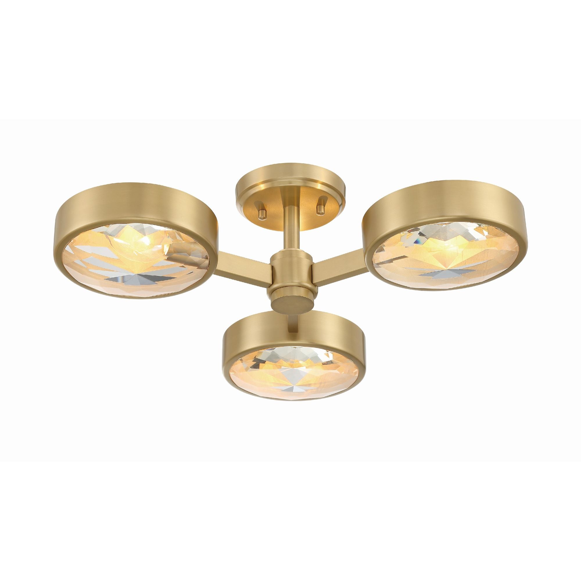Orson 3 Light Modern Gold Semi Flush Mount Glass 22.5"W x 6.5"H x 22.5"D