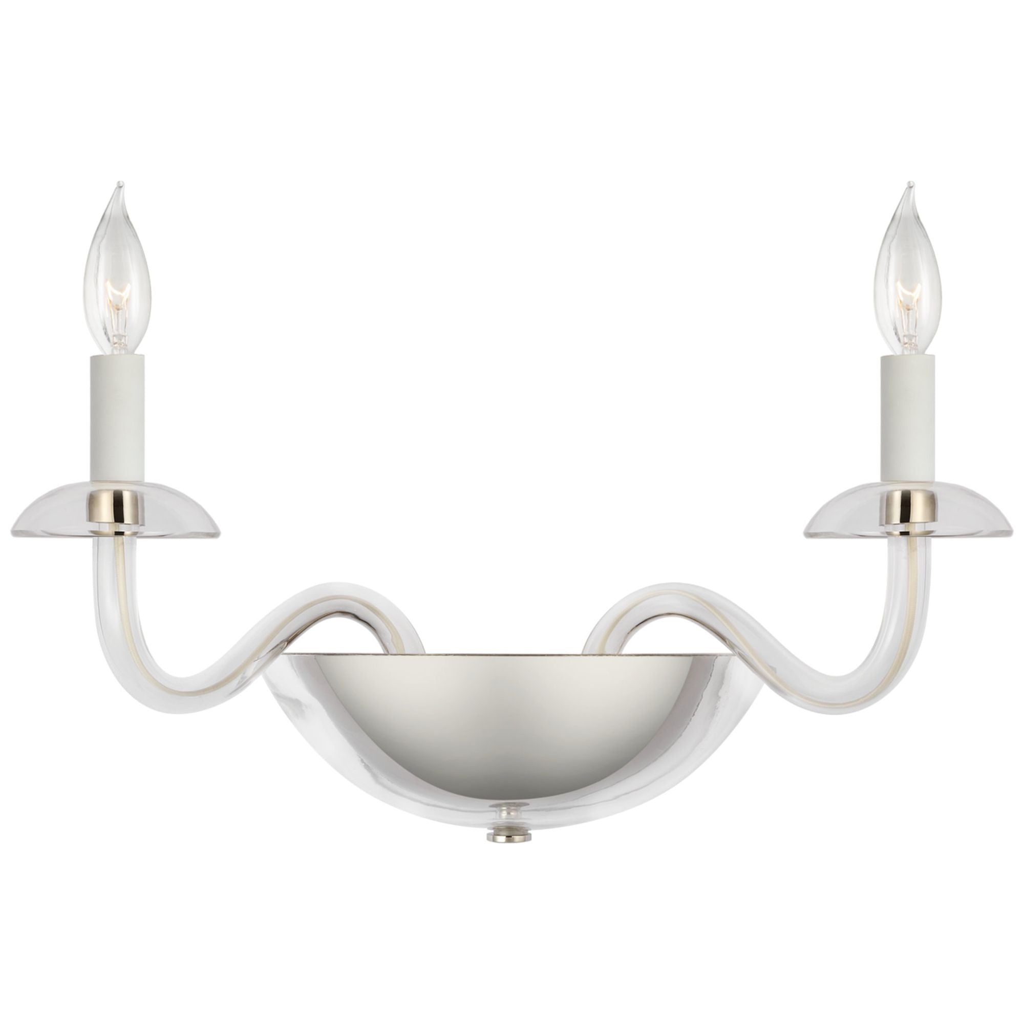 Paloma Contreras Brigitte Small Double Sconce in Clear Glass and Polished Nickel Wall Light W24.5" x H8.5"