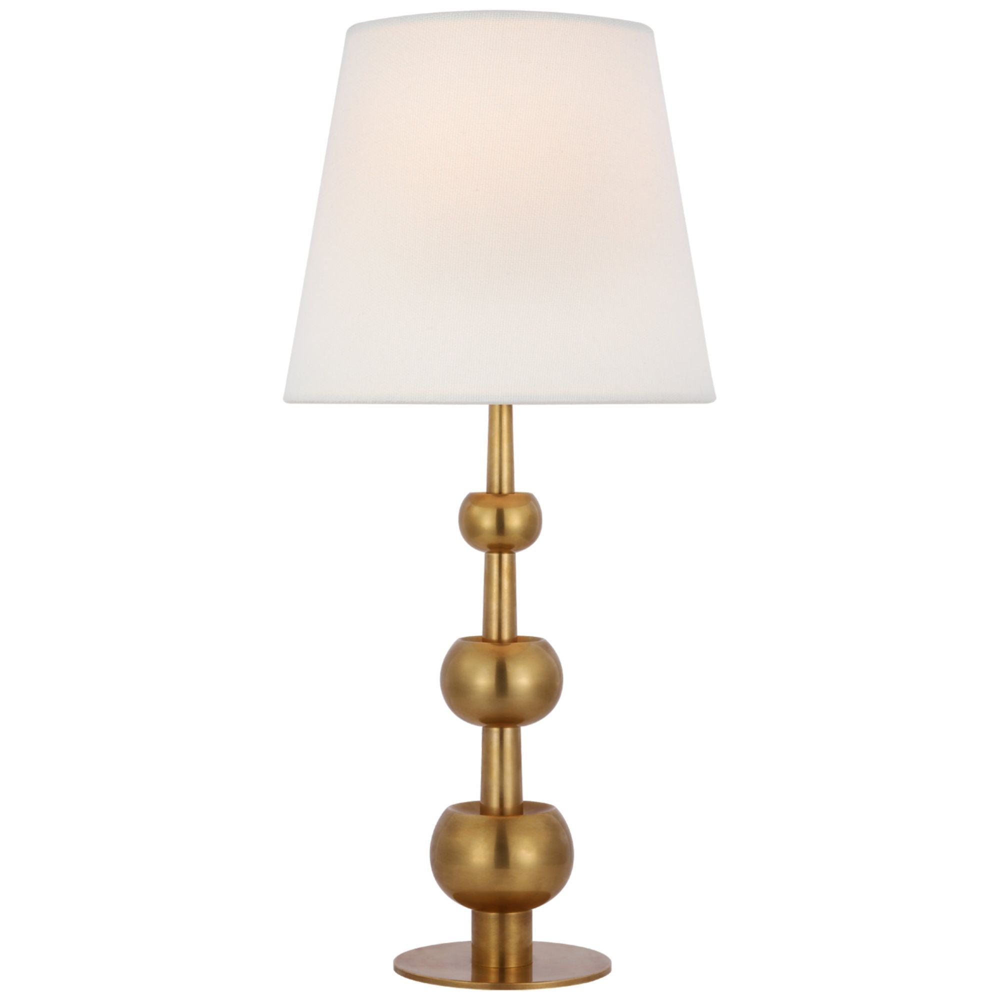 Paloma Contreras Comtesse Medium Triple Table Lamp in Hand-Rubbed Antique Brass with Linen Shade W13.5" x H29"