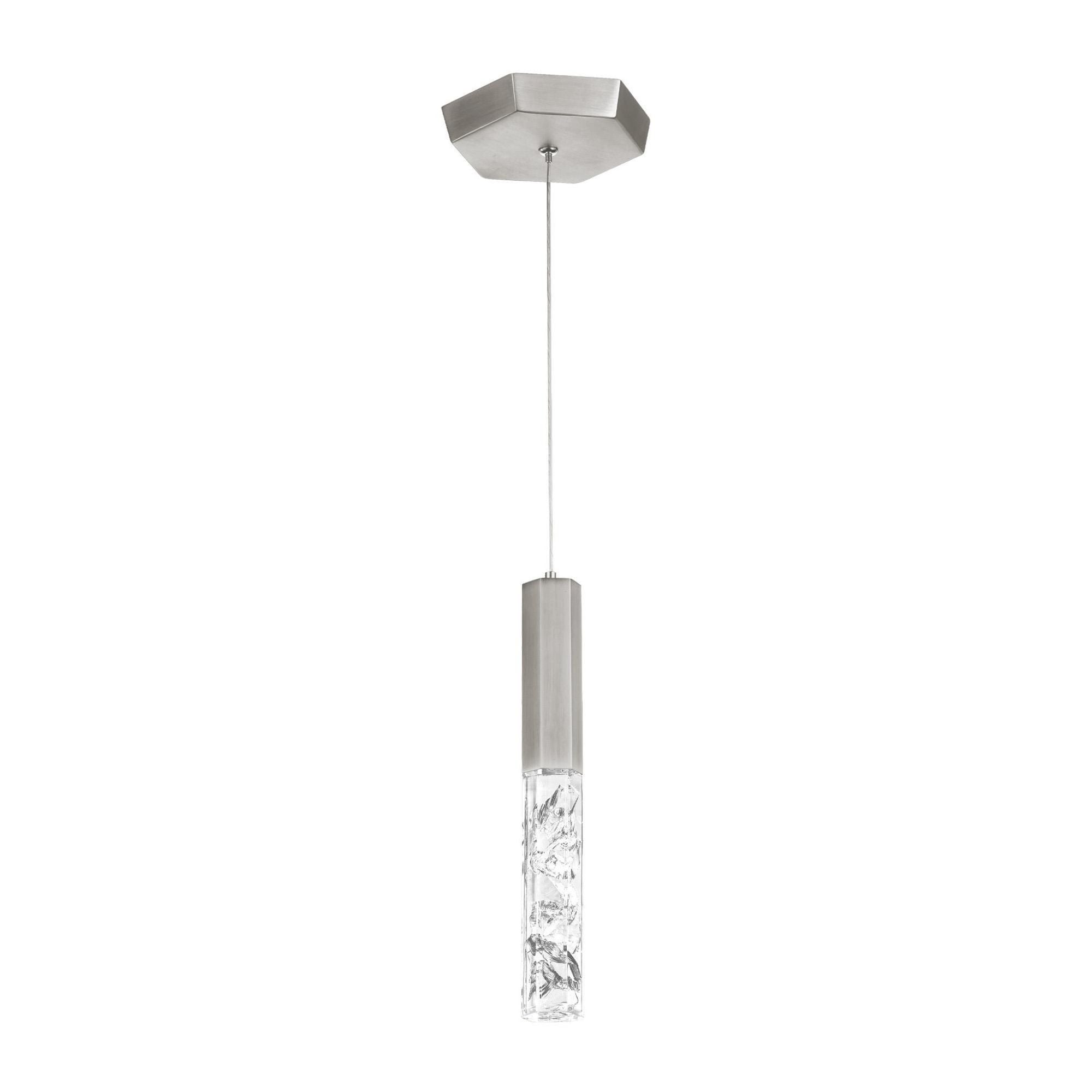 Basalt 10in LED Mini Pendant 3000K with Crushed Crystal in Brushed Nickel