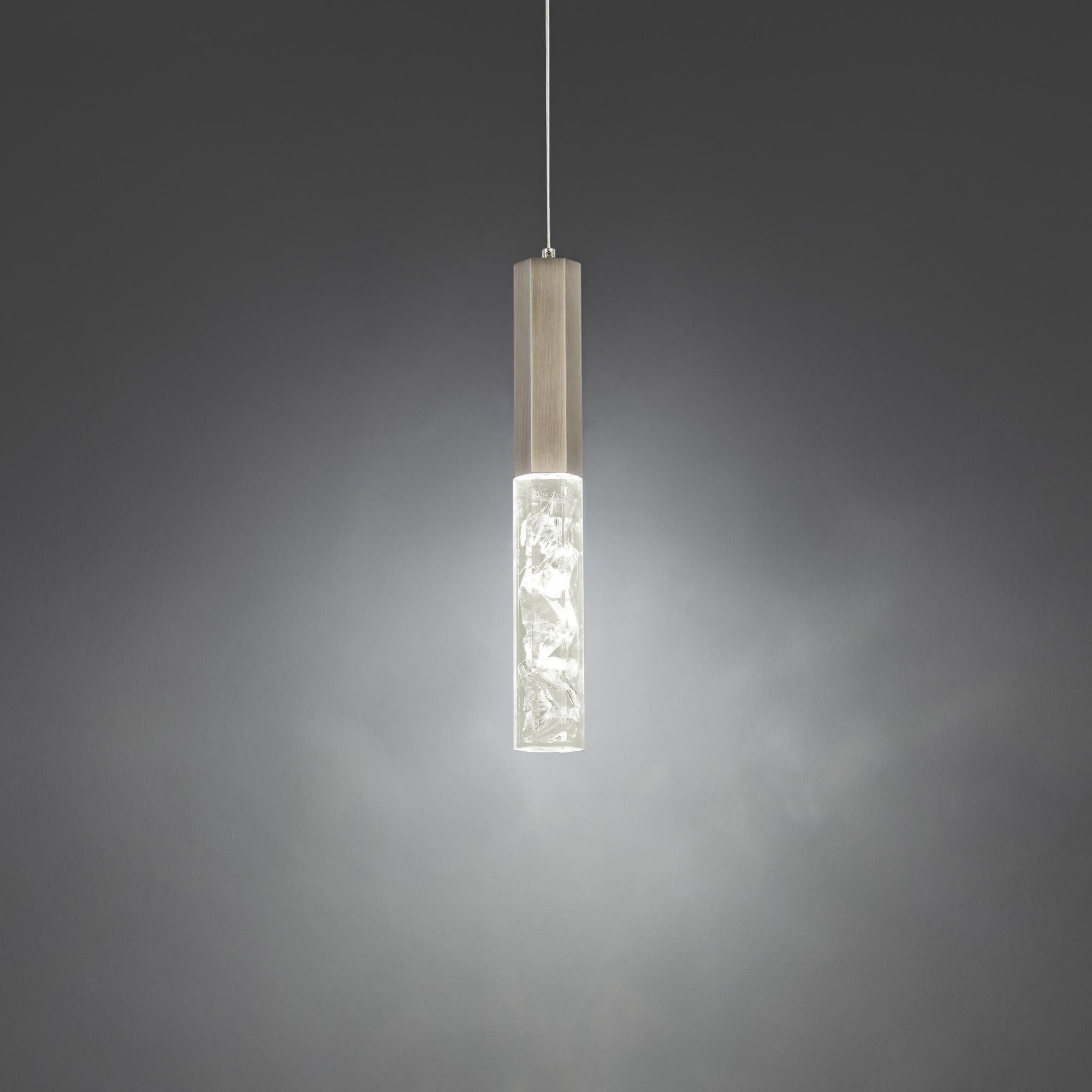 Basalt 10in LED Mini Pendant 3000K with Crushed Crystal in Brushed Nickel