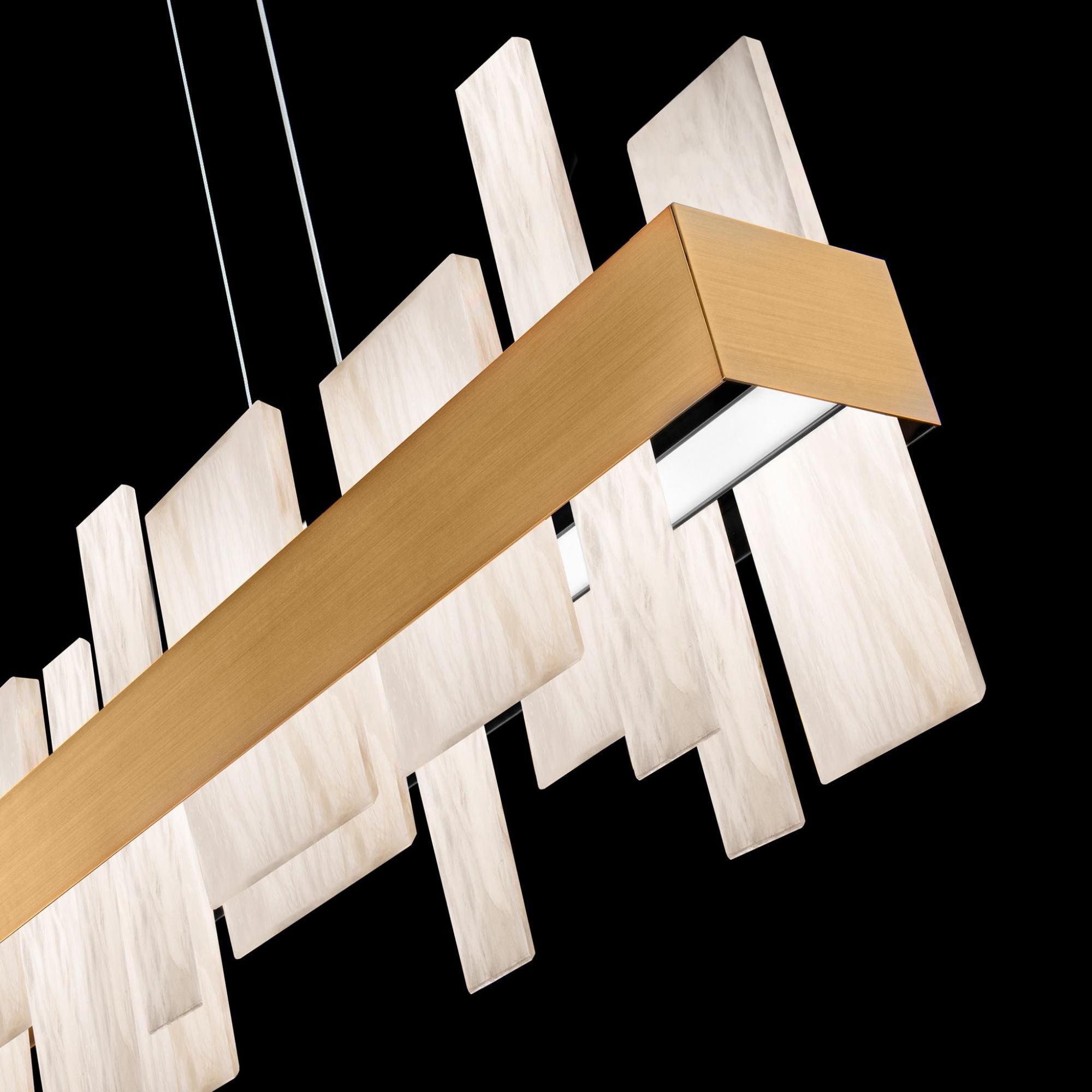 Acropolis 46in LED Linear Chandelier 3000K with Spanish Alabaster in Aged Brass