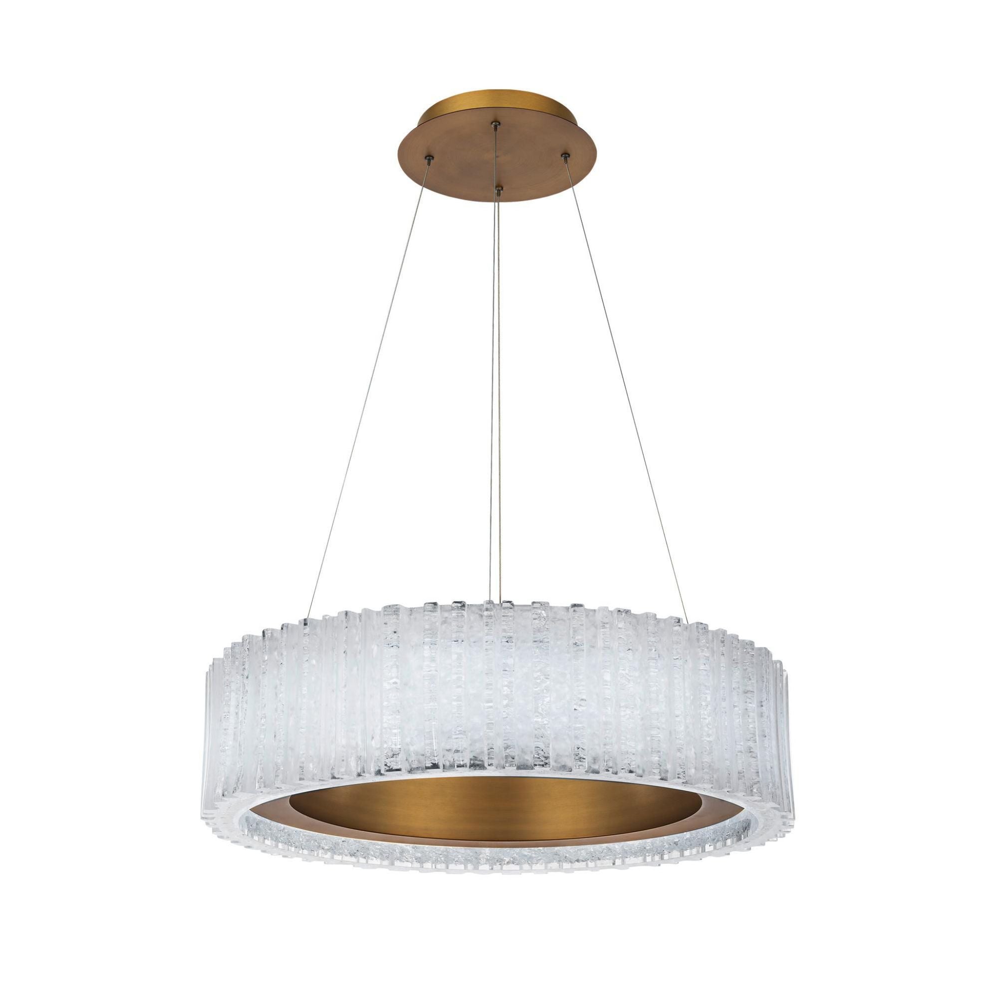 Rhiannon 28in LED Round Chandelier 3000K with Reclaimed Crystal in Aged Brass