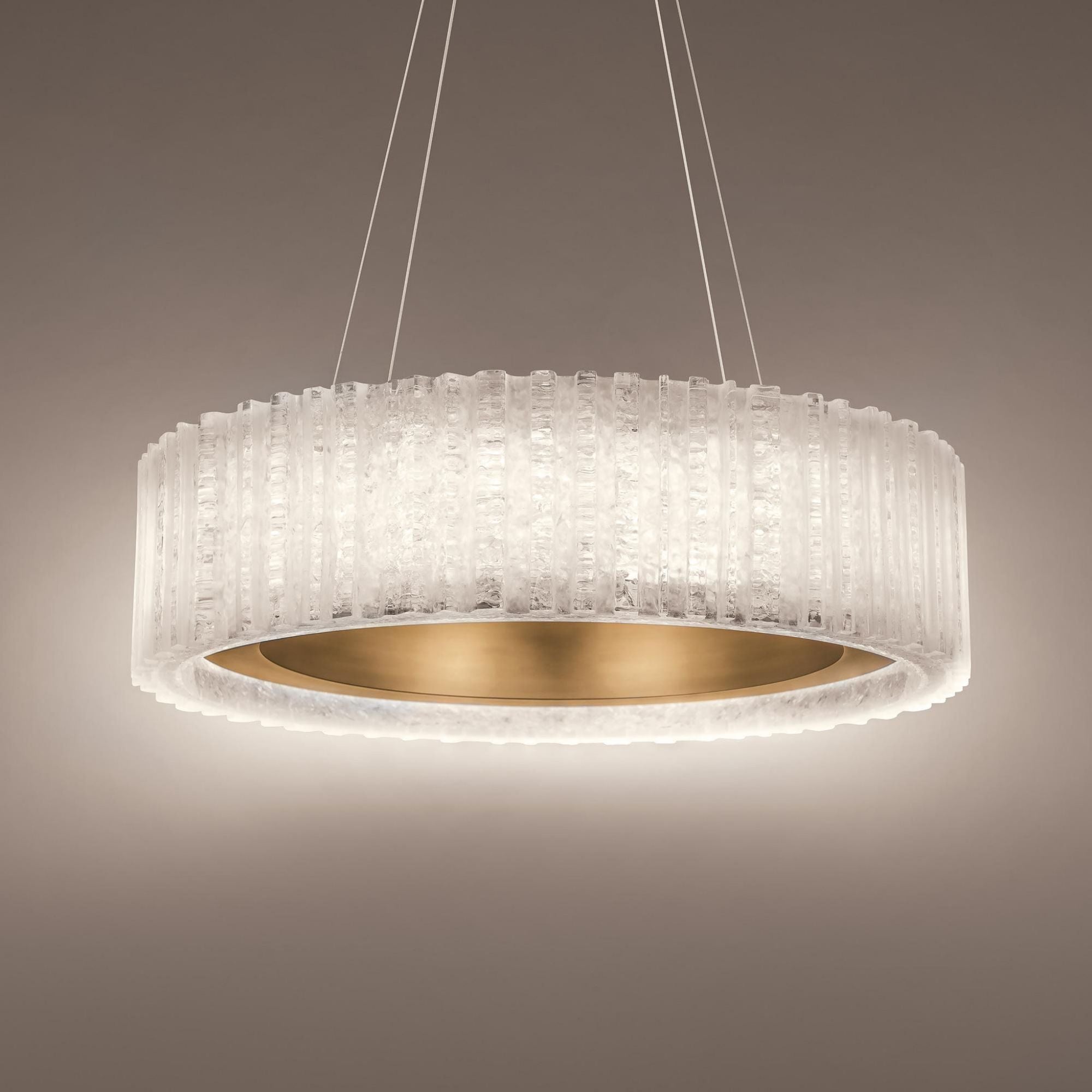 Rhiannon 28in LED Round Chandelier 3000K with Reclaimed Crystal in Aged Brass