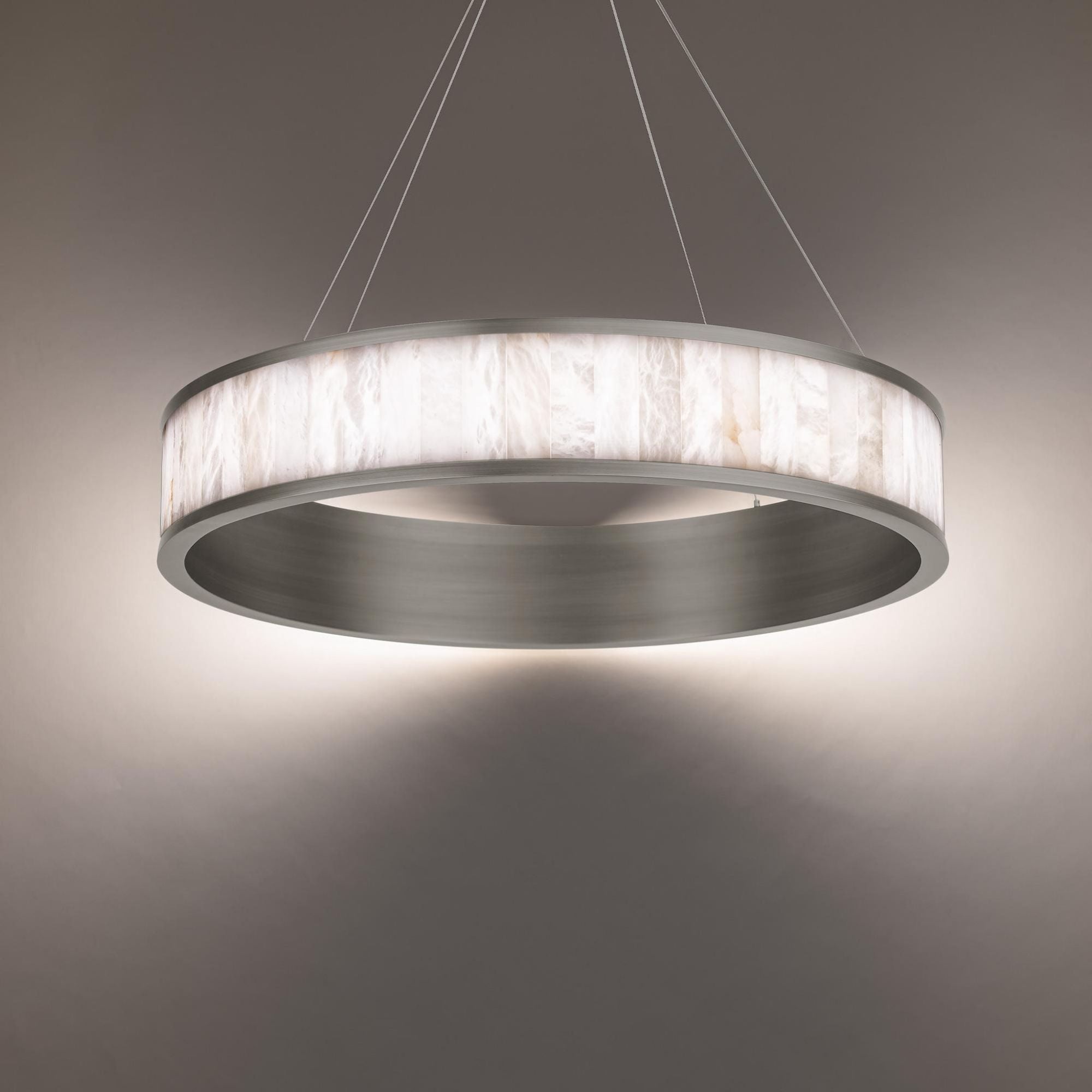 Coliseo 28in LED Round Chandelier 3000K with Spanish Alabaster in Antique Nickel