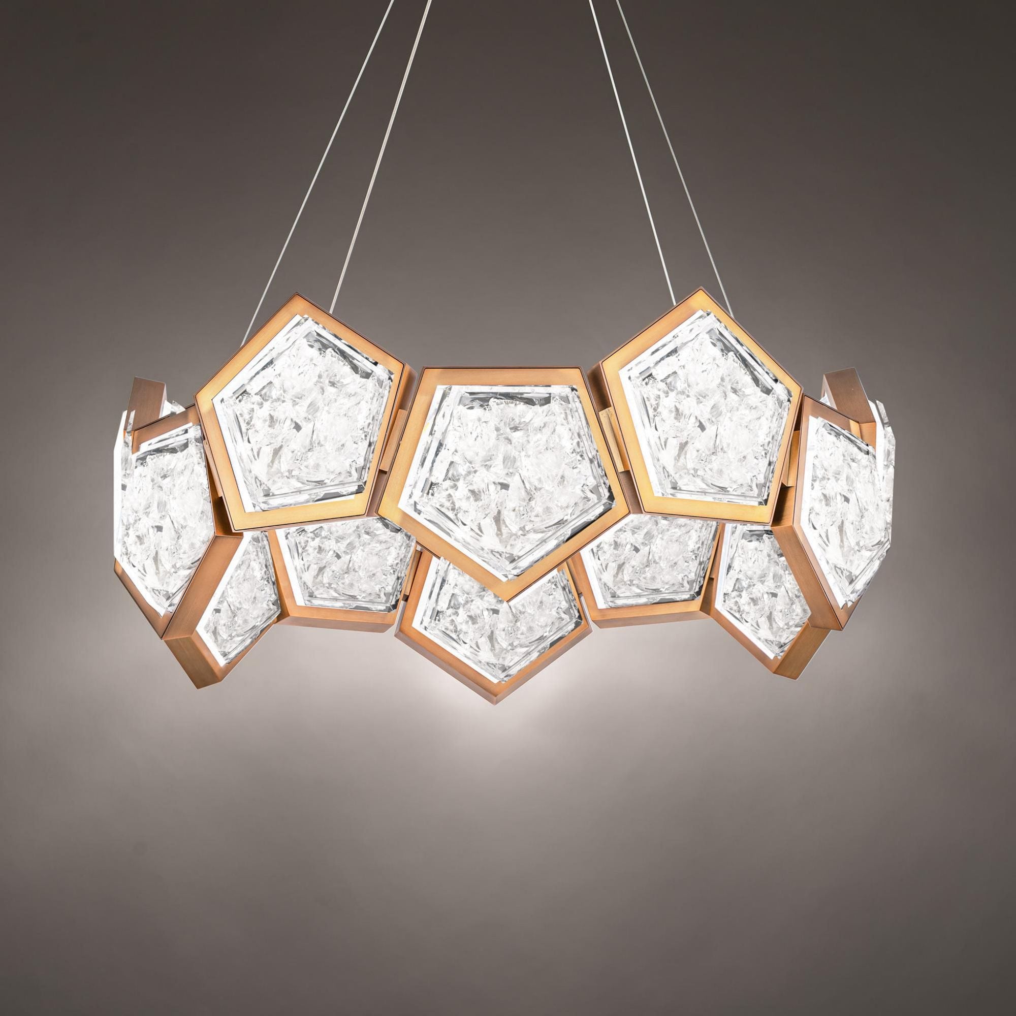 Starlight Starbright 26in LED Round Chandelier 3000K with Crushed Crystal in Aged Brass