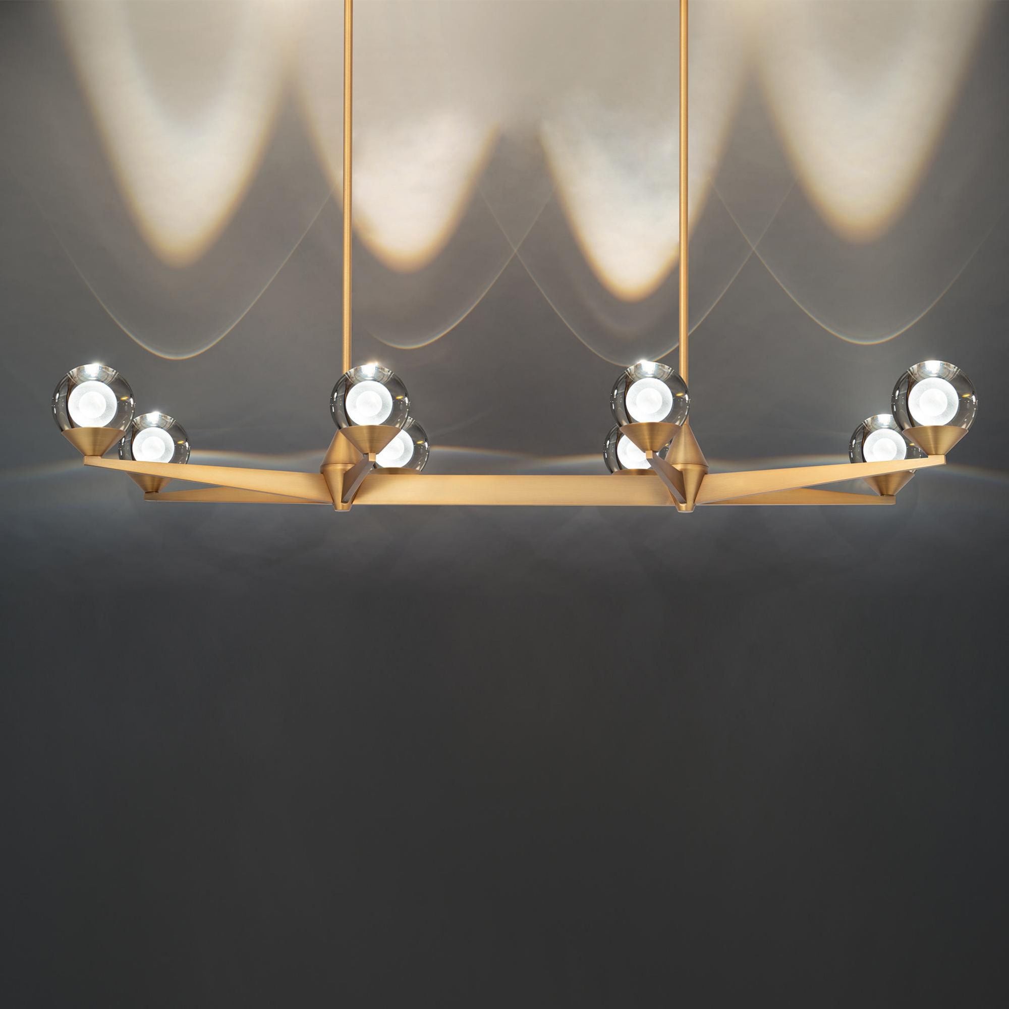 Double Bubble 44in LED 8 Light Linear Chandelier 3000K in Aged Brass