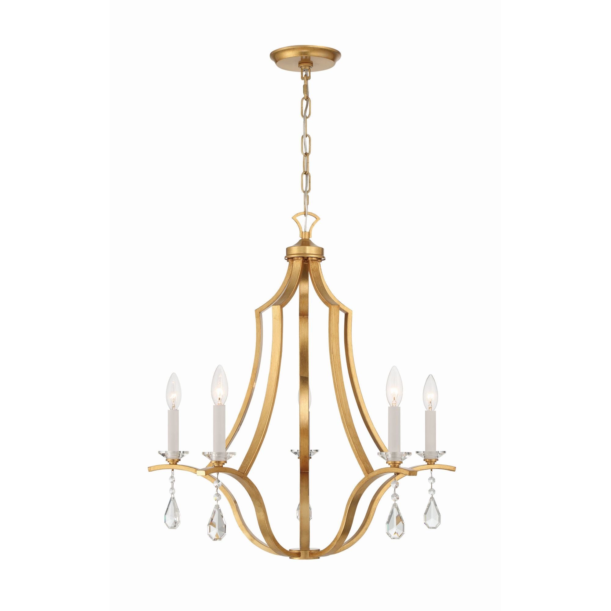 Perry 5 Light Antique Gold Chandelier Hand Cut Crystal 25.5"W x 27"H x 25.5"D