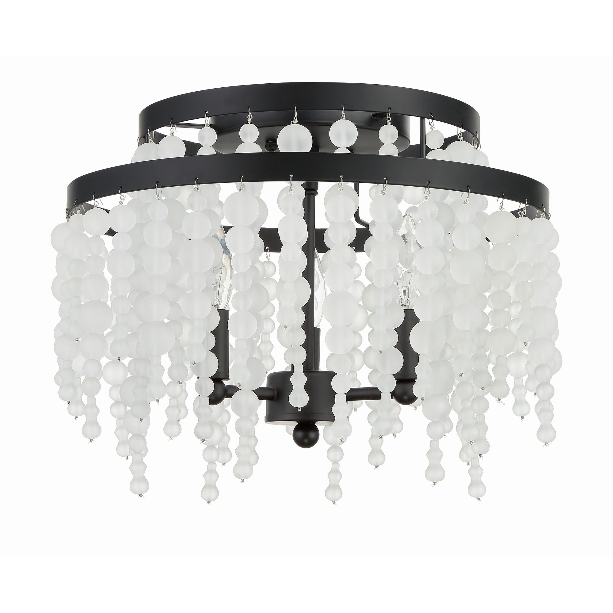 Poppy 3 Light Matte Black Semi Flush Mount Frosted Glass Beads 15"W x 11.75"H x 15"D