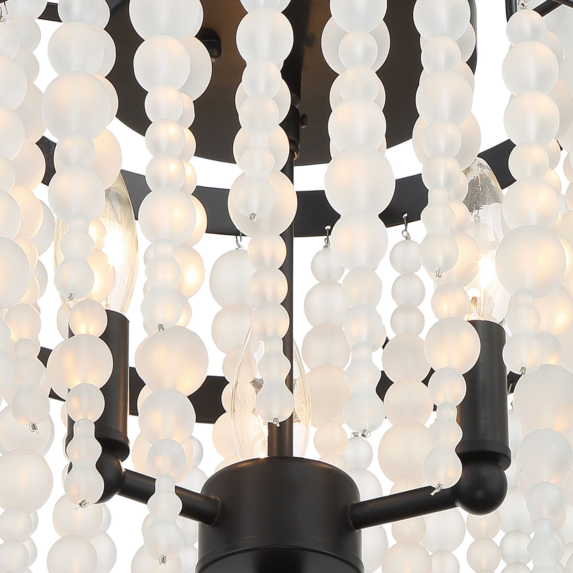 Poppy 3 Light Matte Black Semi Flush Mount Frosted Glass Beads 15"W x 11.75"H x 15"D