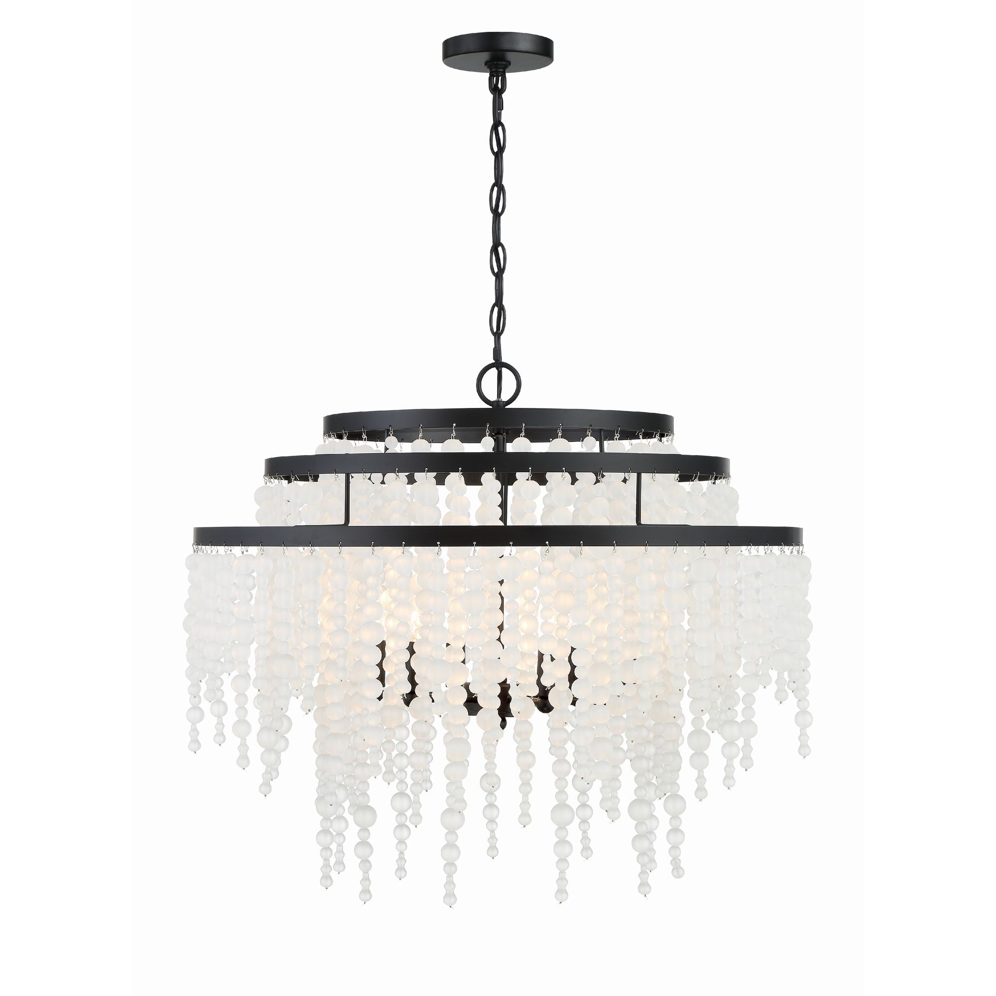 Poppy 6 Light Matte Black Chandelier Frosted Glass Beads 26.5"W x 21.25"H x 26.5"D