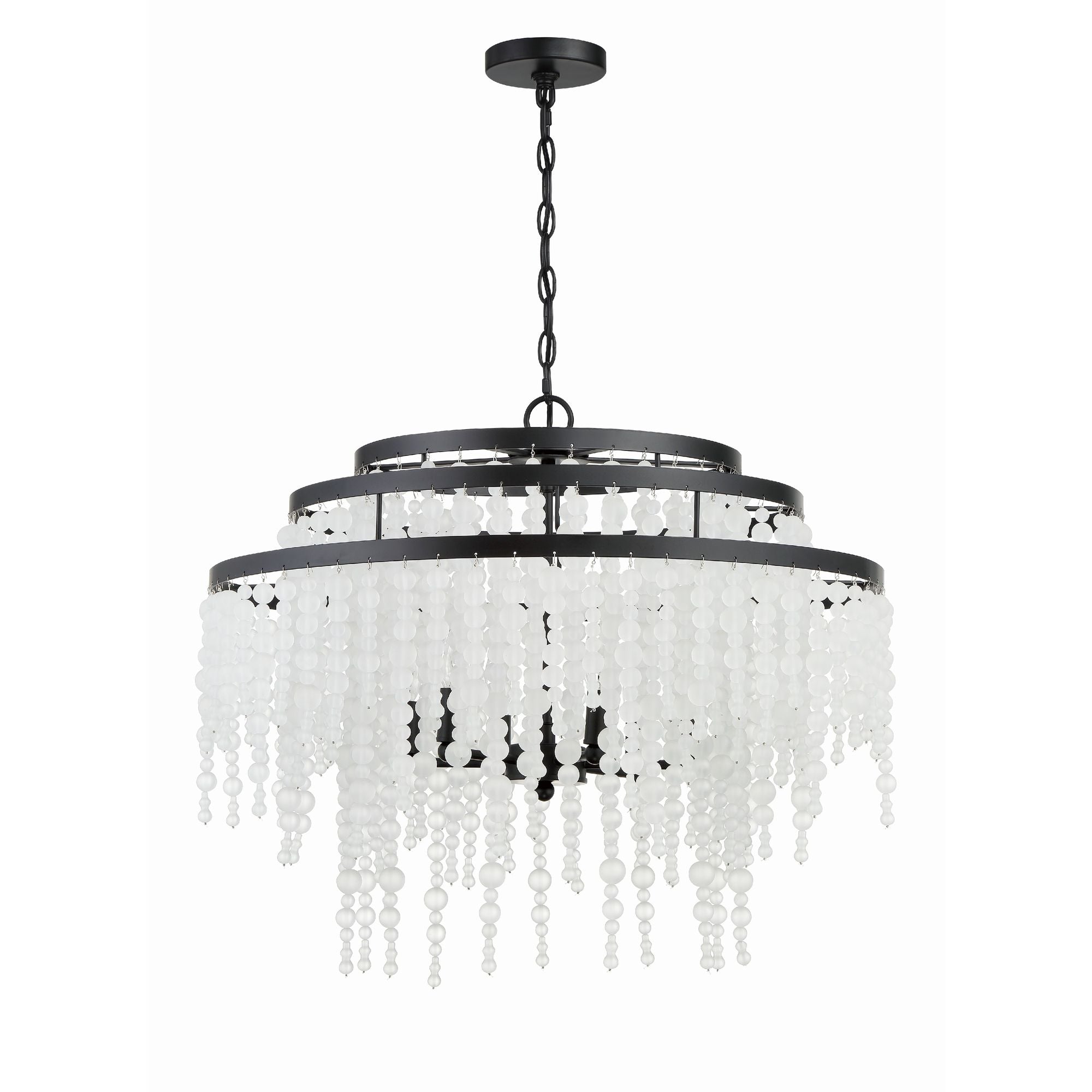 Poppy 6 Light Matte Black Chandelier Frosted Glass Beads 26.5"W x 21.25"H x 26.5"D
