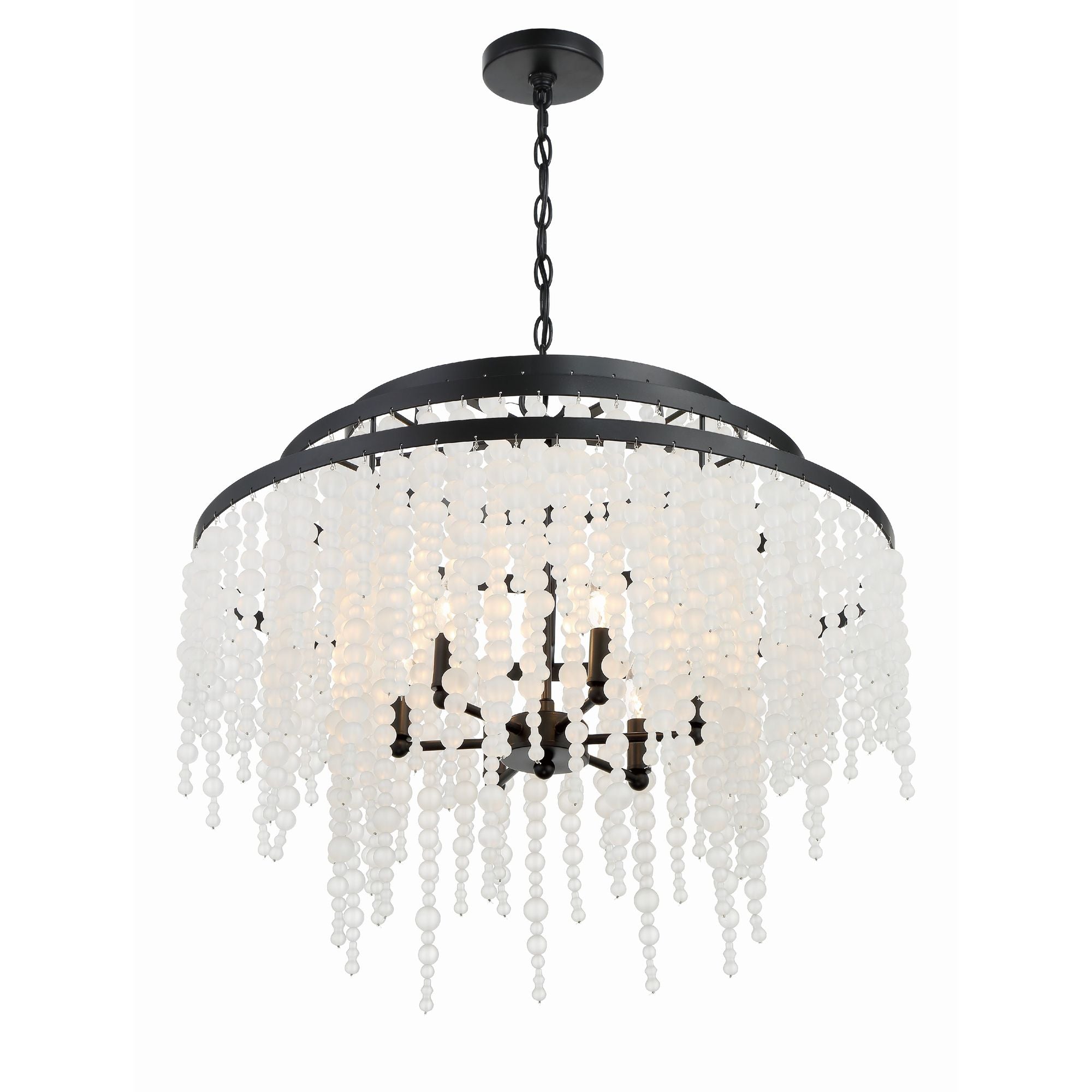 Poppy 6 Light Matte Black Chandelier Frosted Glass Beads 26.5"W x 21.25"H x 26.5"D