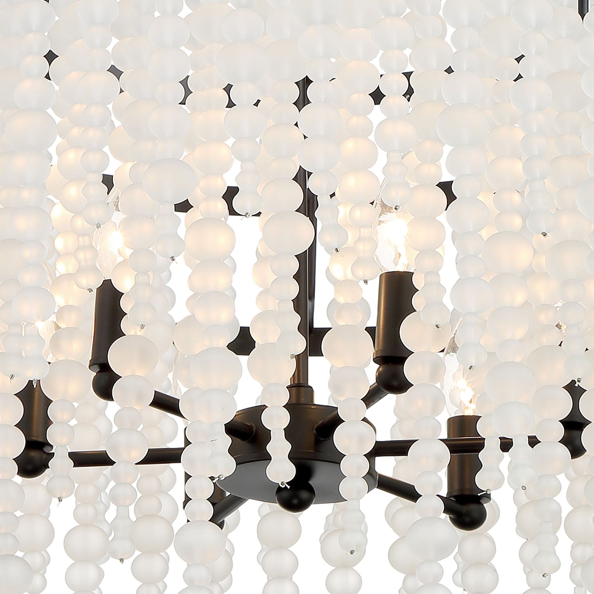Poppy 6 Light Matte Black Chandelier Frosted Glass Beads 26.5"W x 21.25"H x 26.5"D