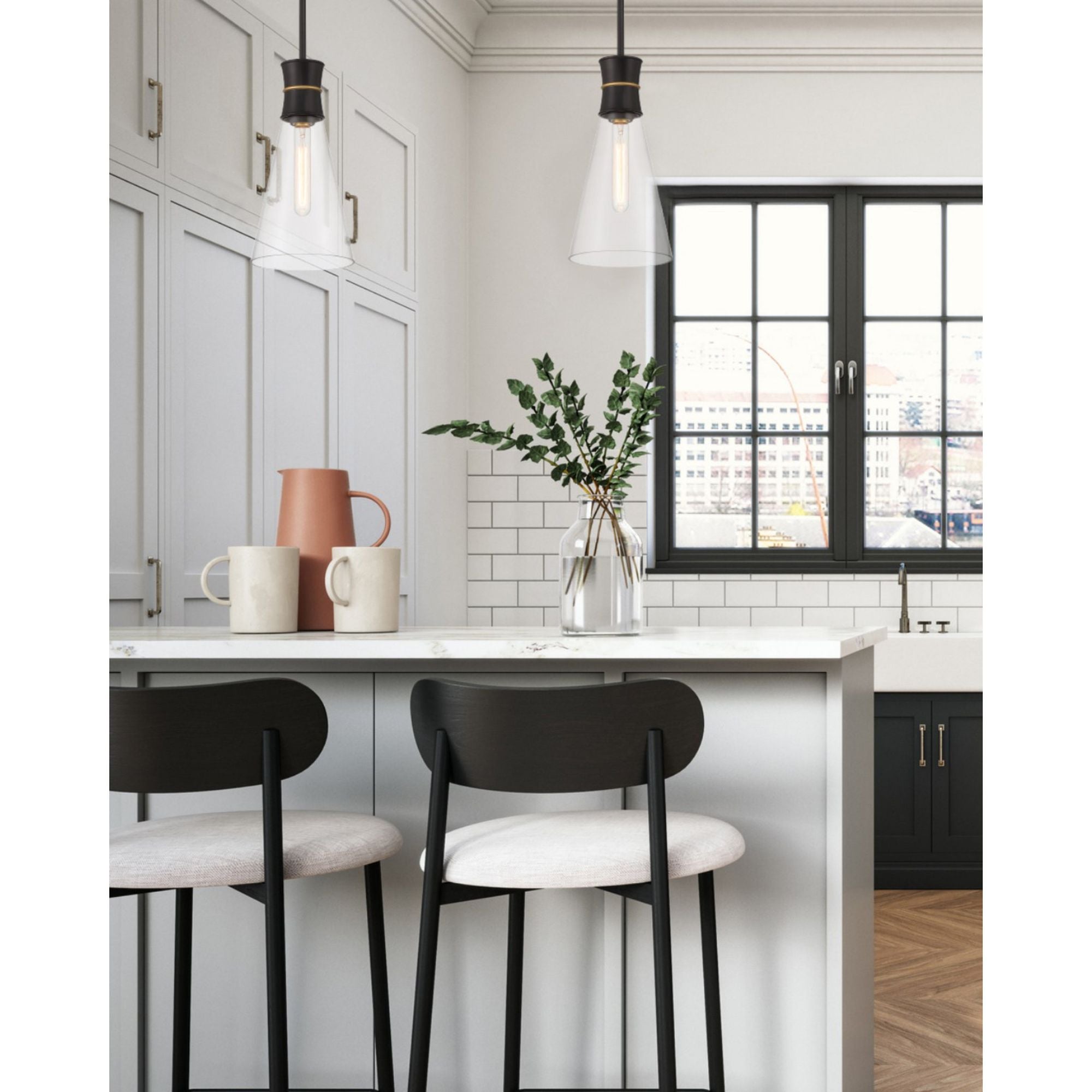 Quinn 7'' Matte Black + Textured Gold Pendant Black 7"W x 14"H x 7"D