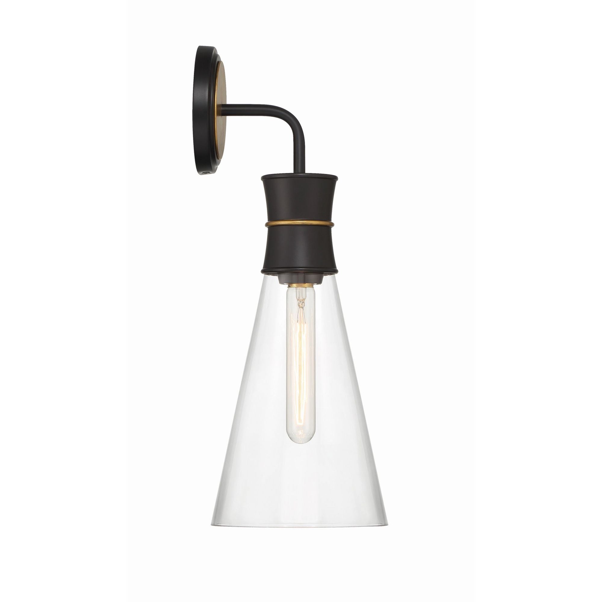 Quinn 7'' Matte Black + Textured Gold Sconce Black 7"W x 18.5"H x 7.75"D