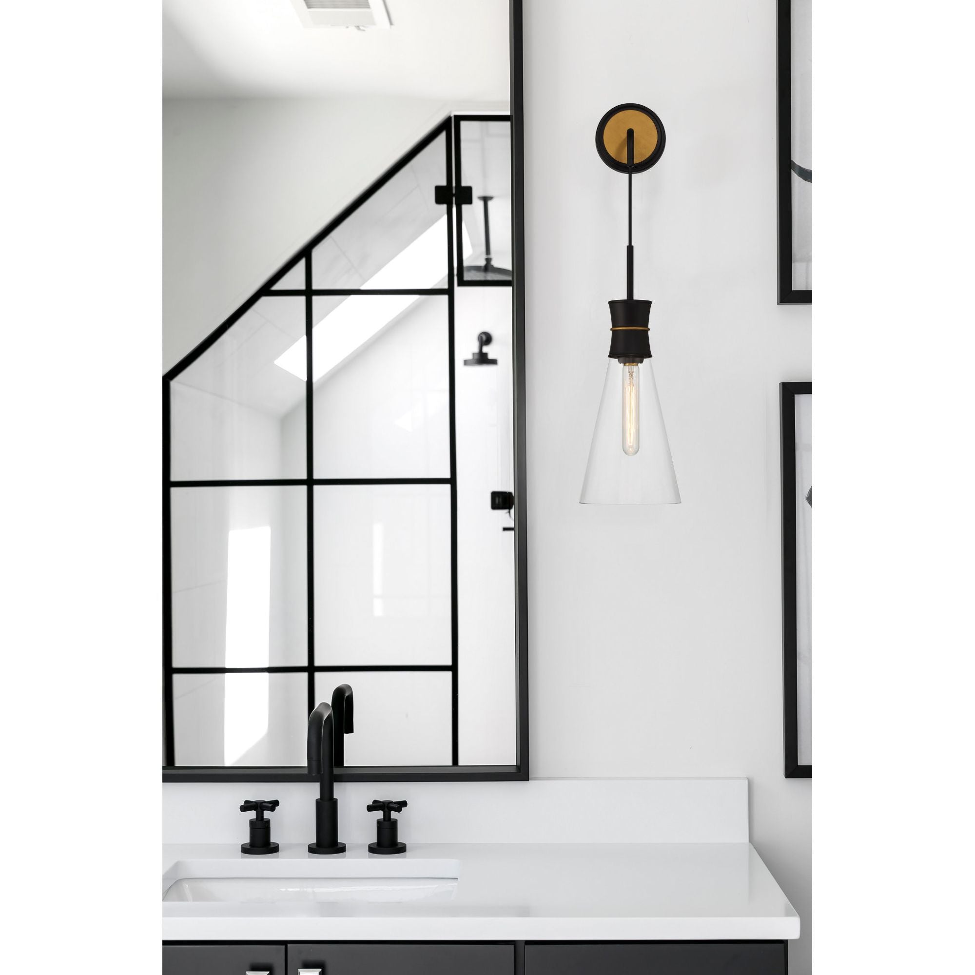 Quinn 7'' Matte Black + Textured Gold Sconce Black 7"W x 18.5"H x 7.75"D