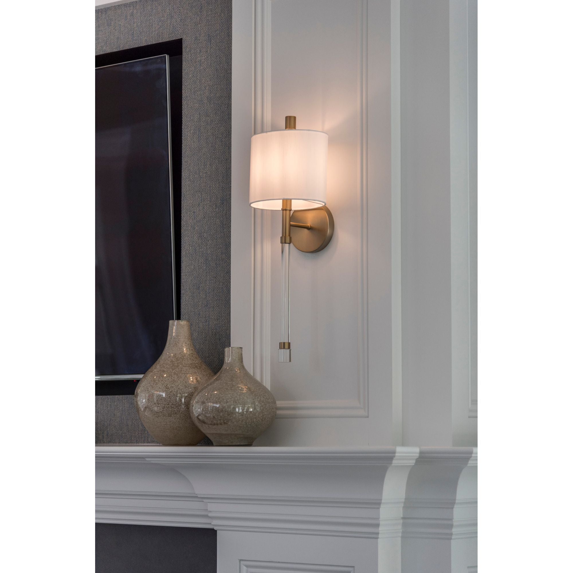Rachel 1 Light Vibrant Gold Sconce Silk Shade 8"W x 22"H x 7"D