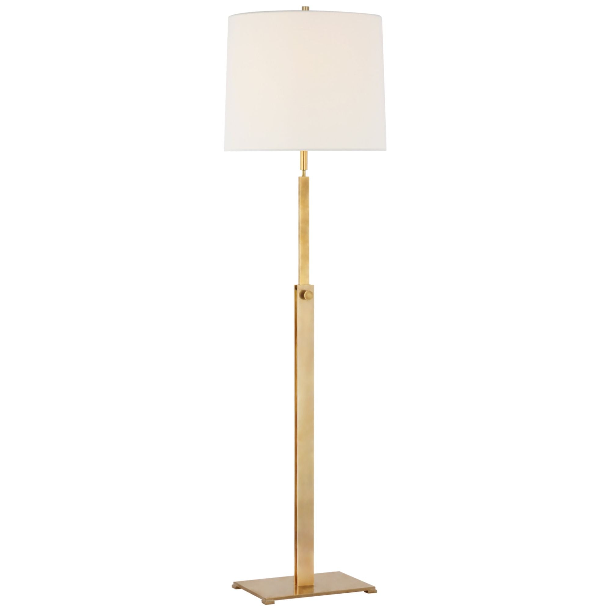 Ray Booth Cadmus Medium Adjustable Floor Lamp in Antique Brass with Linen Shade W16" x H49.25" - 67"