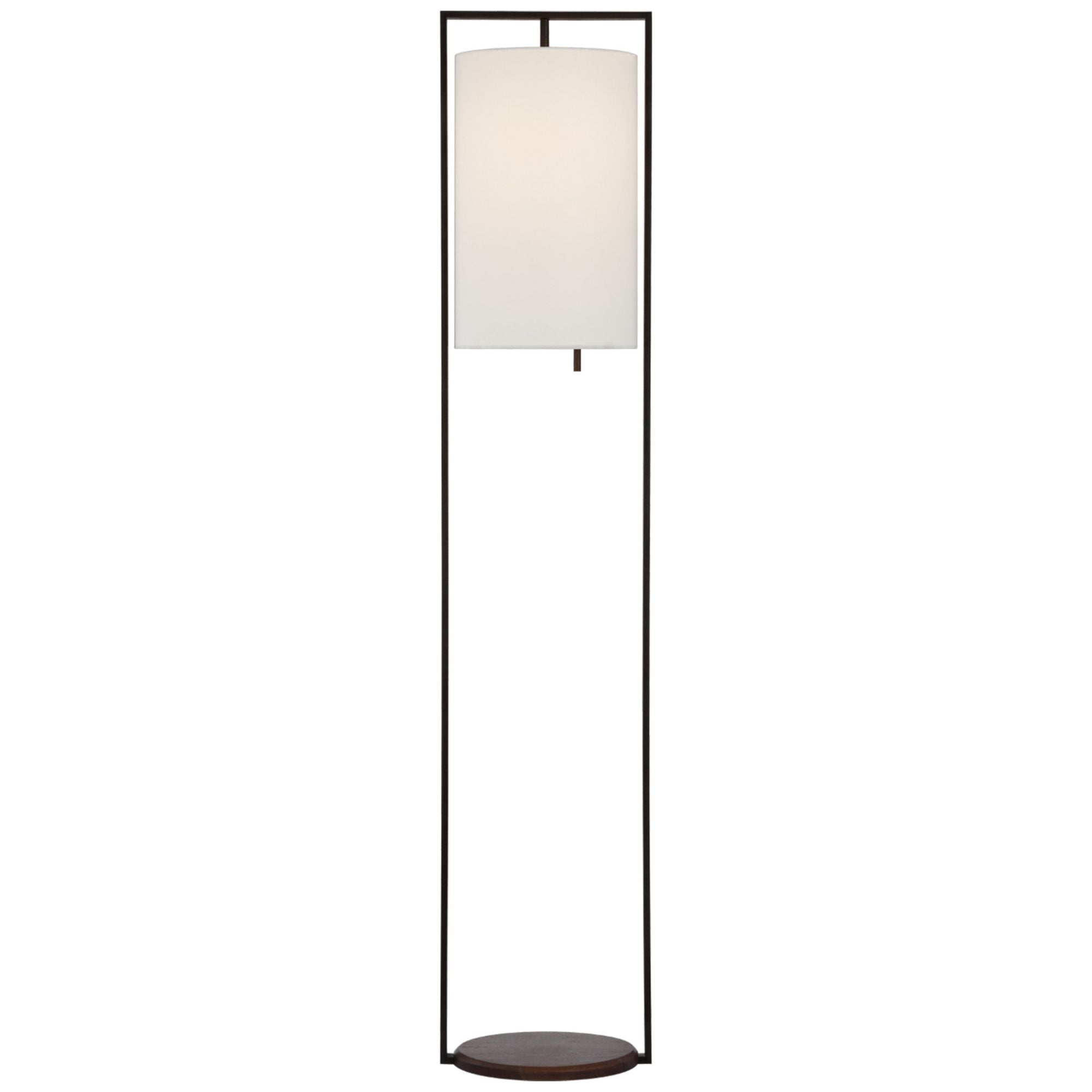 Ray Booth Zenz Medium Floor Lamp in Warm Iron and Dark Walnut with Linen Shade W11.5" x H58"