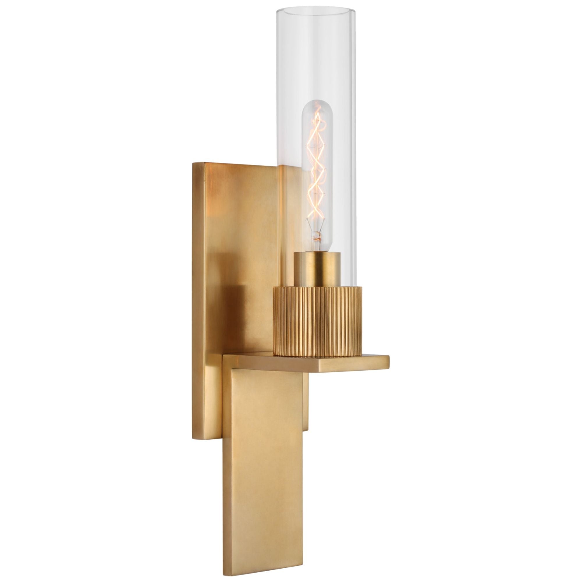 Ray Booth Beza Small Bath Sconce in Antique Brass with Clear Glass Wall Light W3.75" x H14.5"