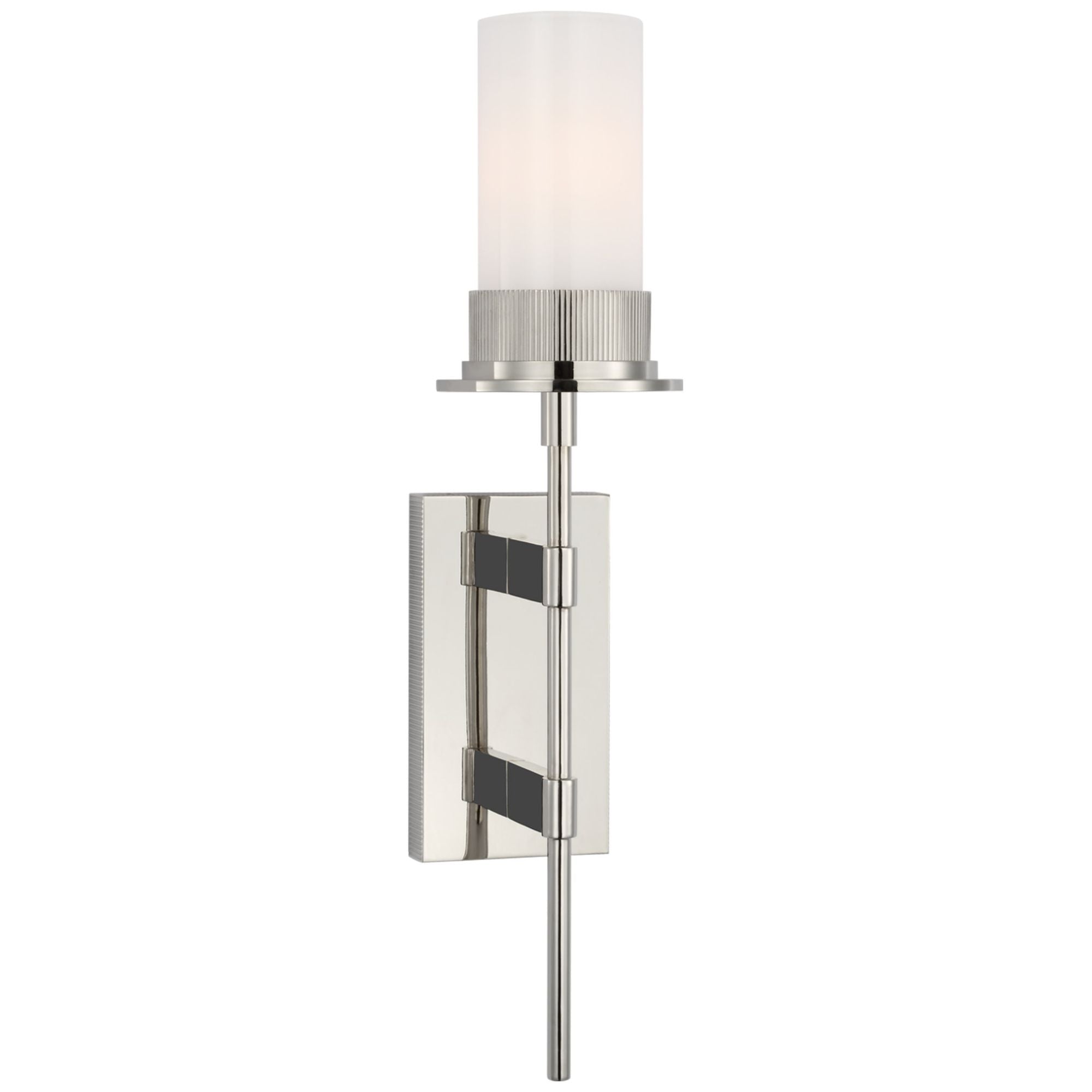 Ray Booth Beza Large Tail Sconce in Polished Nickel with White Glass Wall Light W5.25" x H22.5"