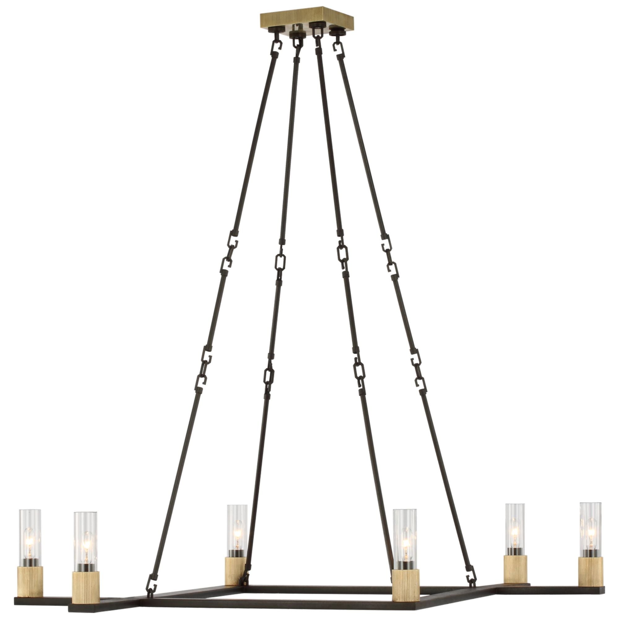 Ray Booth Beza Extra Large Chandelier in Warm Iron and Antique Brass with Clear Glass Ceiling Light W42"