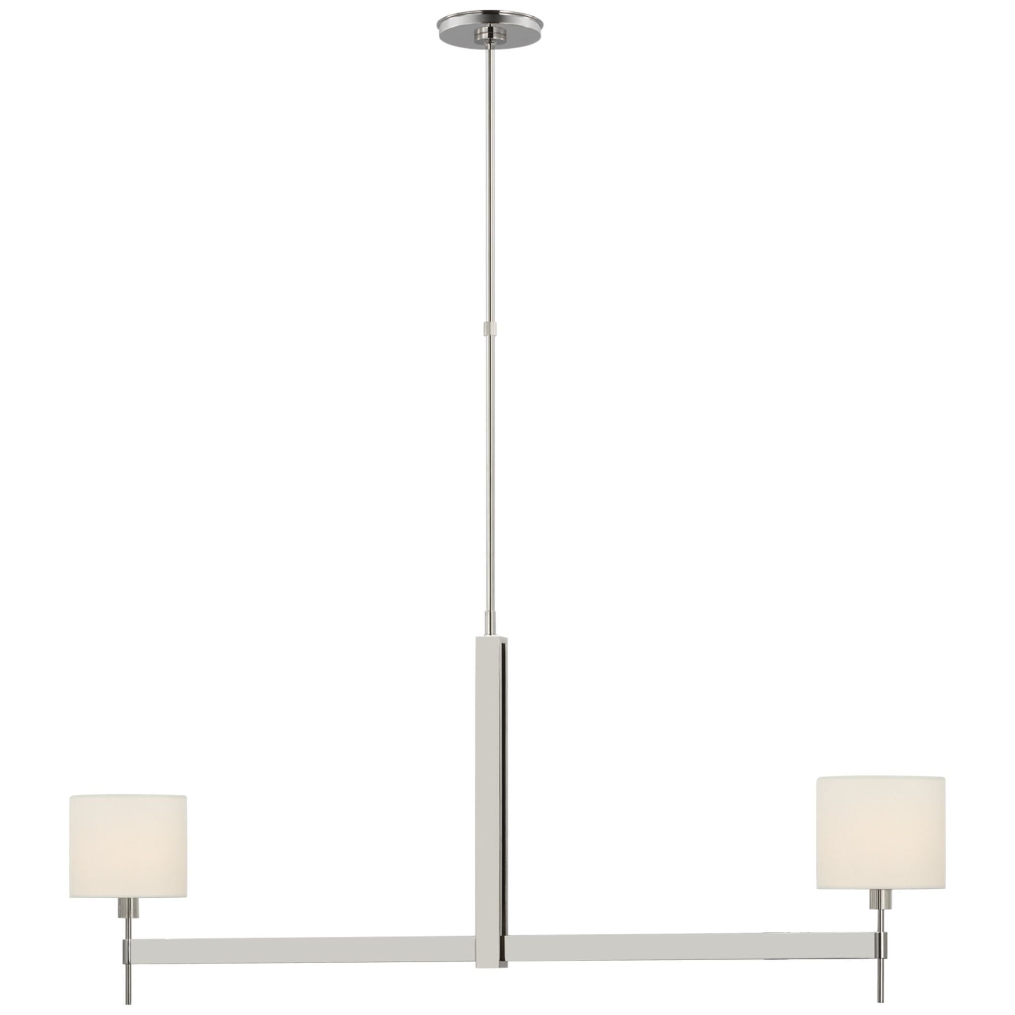 Ray Booth Brontes Large Linear Chandelier in Polished Nickel with Linen Shades Ceiling Light W7" x 54"